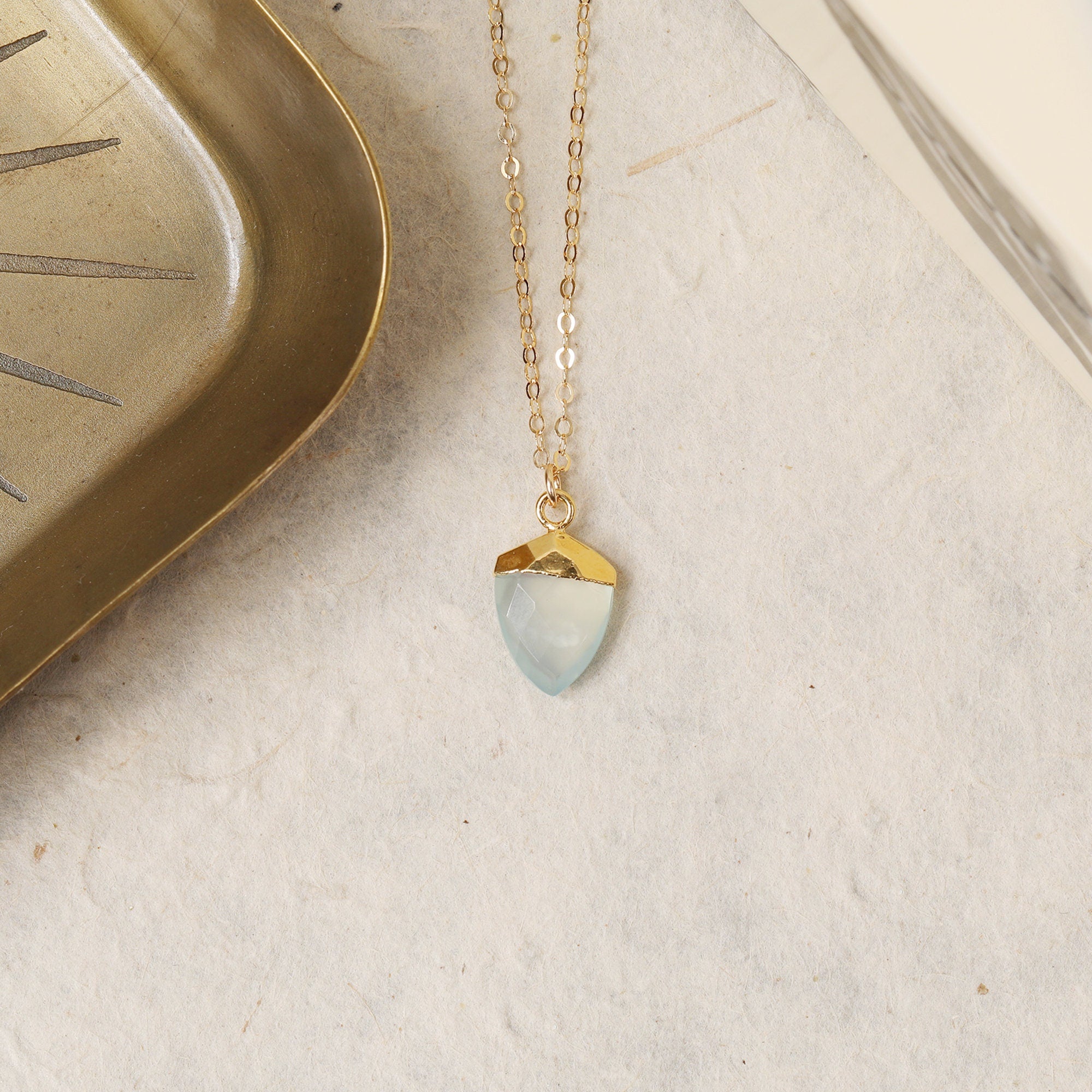 Aqua Chalcedony Shield Shape Gold Pendant Necklace Necklaces Soul & Little Rose   
