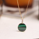 Malachite Gold Circle Pendant Necklace (Satellite Chain) Necklaces Soul & Little Rose