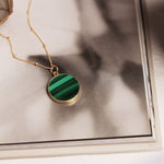 Malachite Gold Circle Pendant Necklace (Satellite Chain) Necklaces Soul & Little Rose