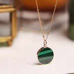 Malachite Gold Circle Pendant Necklace (Satellite Chain) Necklaces Soul & Little Rose