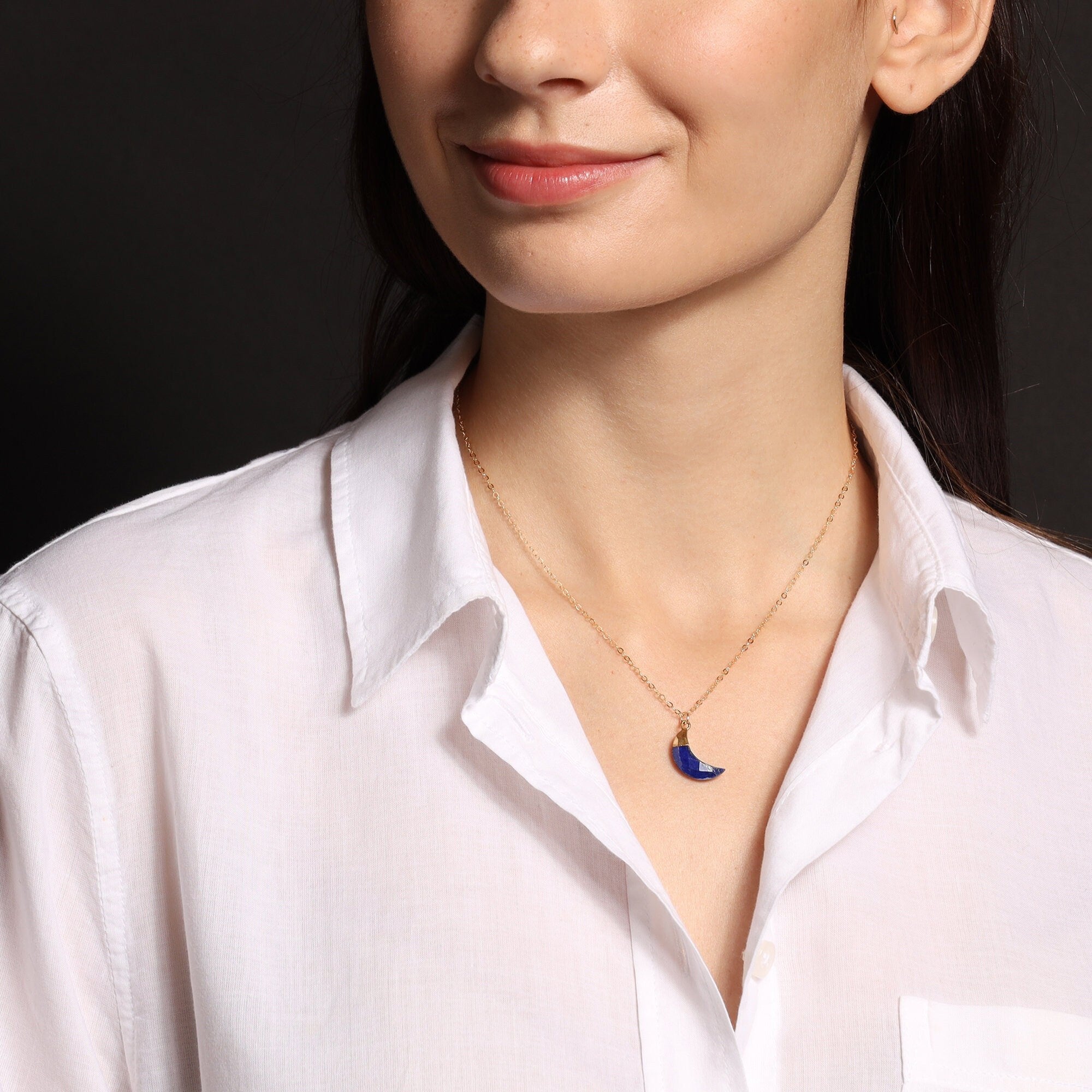 Lapis Lazuli Moon Gemstone Pendant Gold Necklace Necklaces Soul & Little Rose