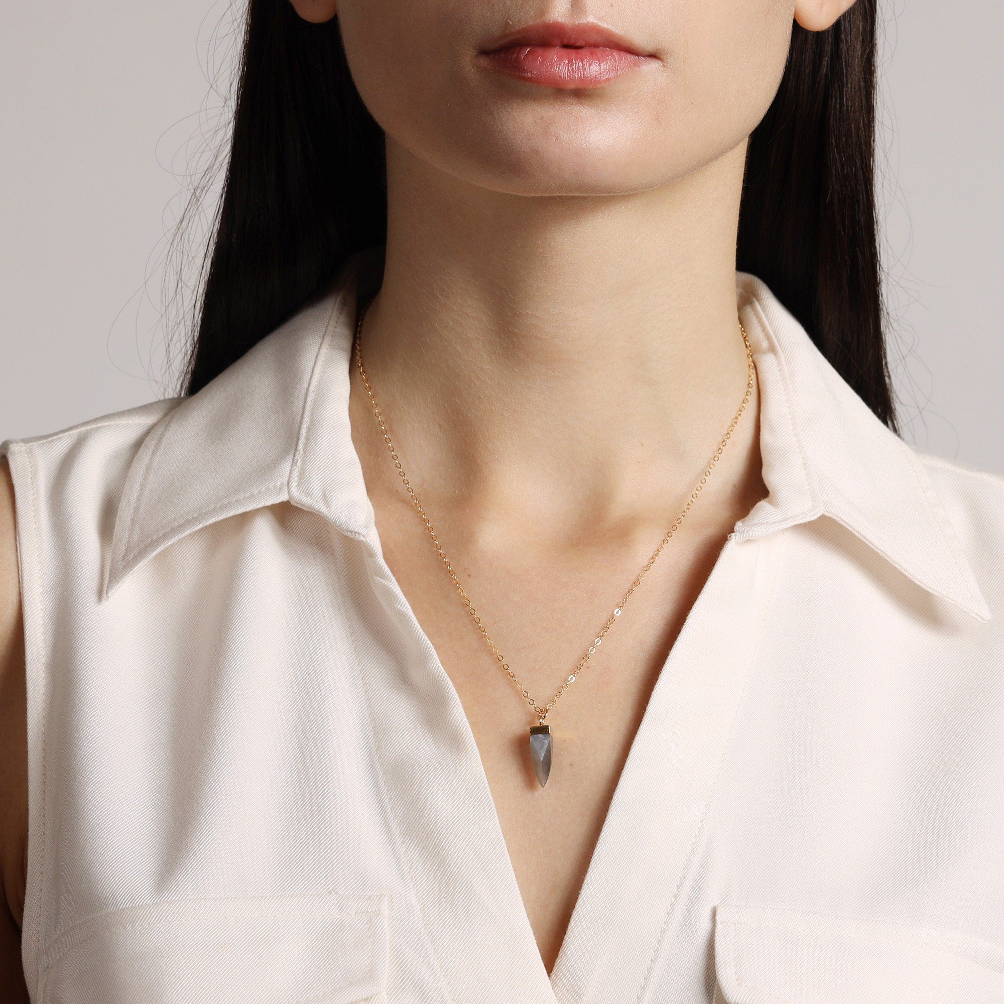 Gray Moonstone Pendulum Gold Necklace Necklaces Soul & Little Rose