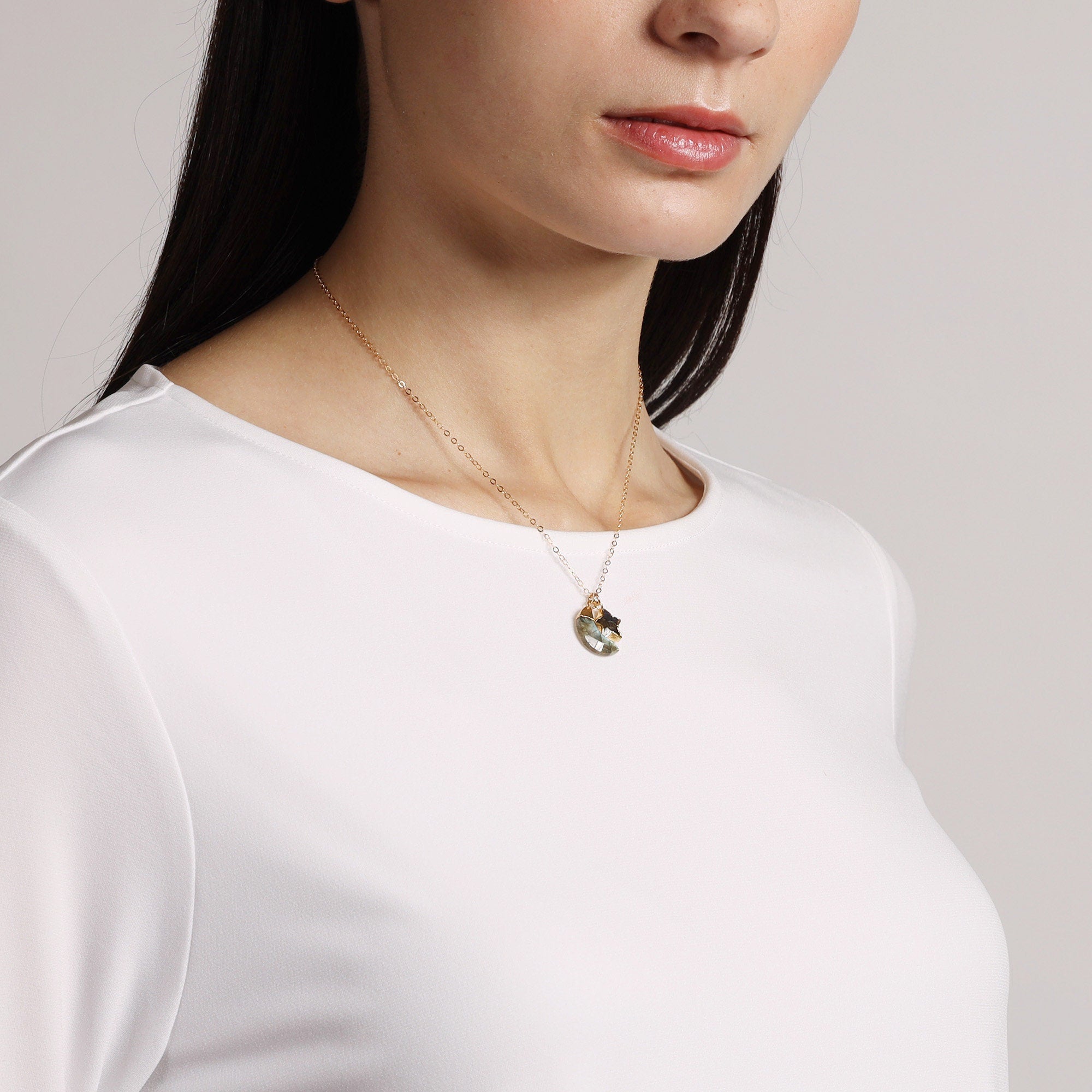 Labradorite Moon and Star Gold Pendants Necklace Necklaces Soul & Little Rose
