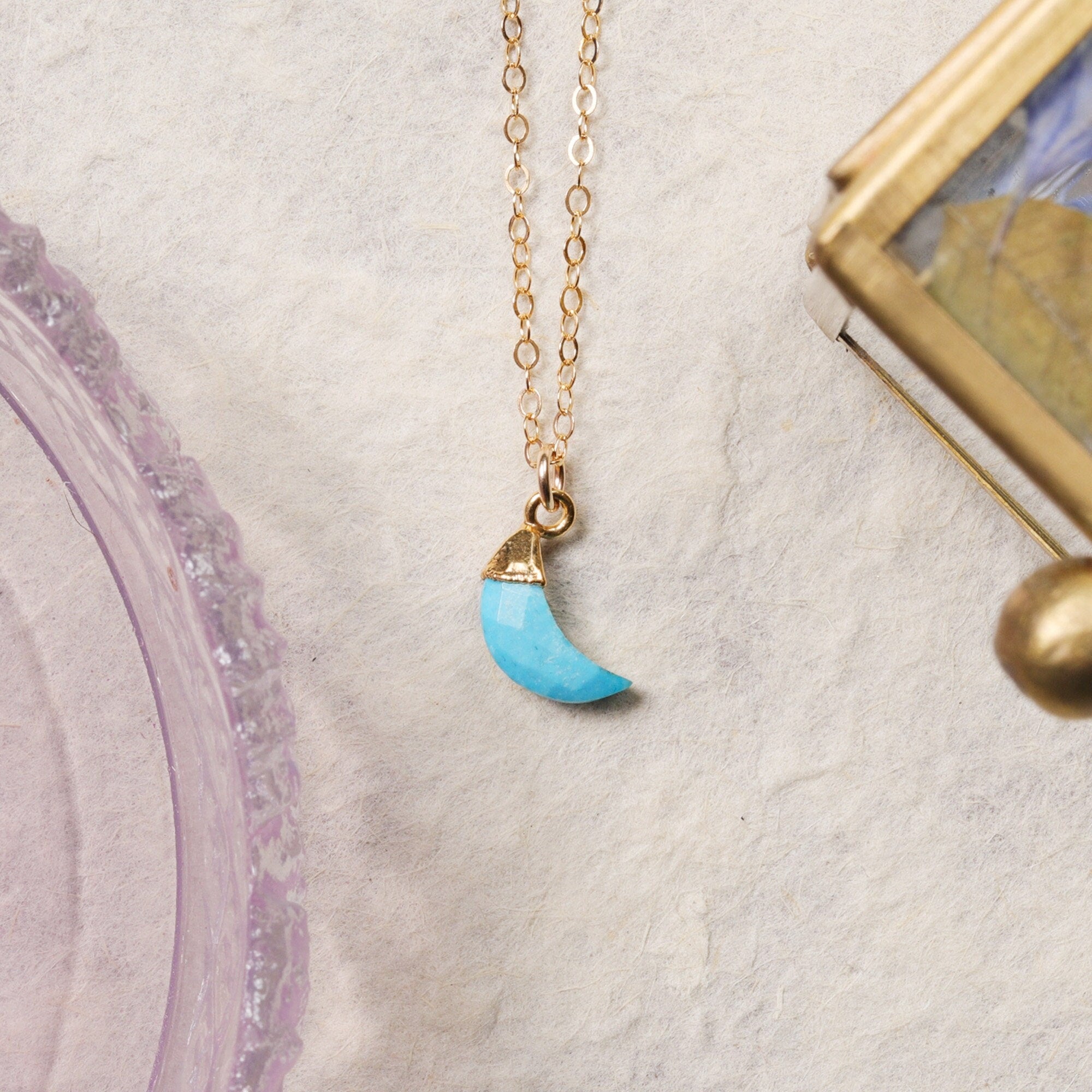 Blue Howlite Mini Moon Gold Pendant Necklace Necklaces Soul & Little Rose
