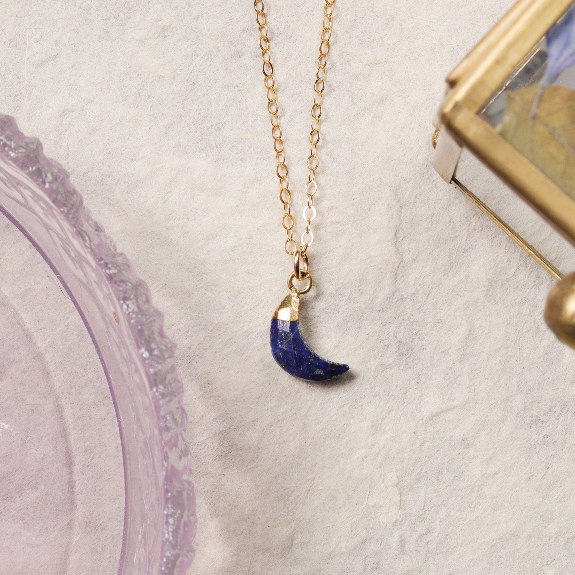 Lapis Lazuli Mini Moon Gemstone Pendant Gold Necklace Necklaces Soul & Little Rose