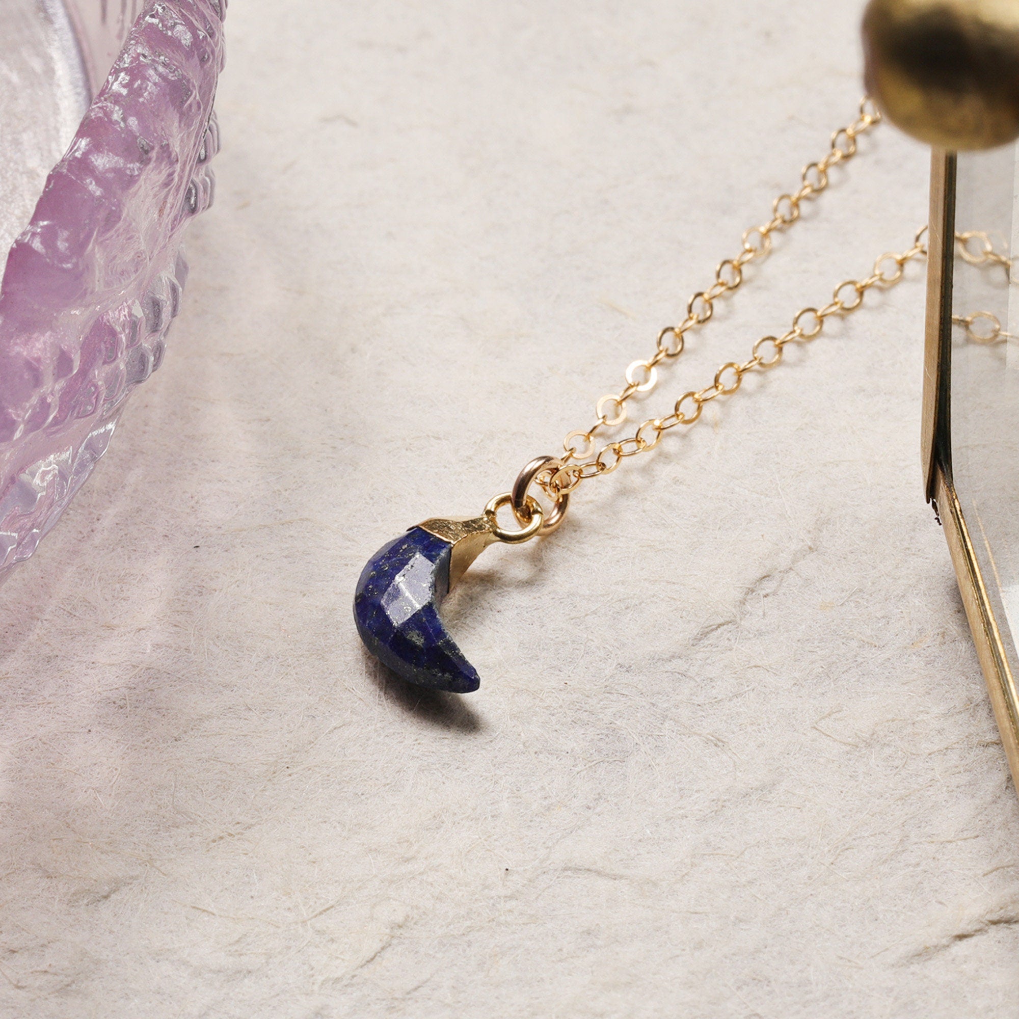 Lapis Lazuli Mini Moon Gemstone Pendant Gold Necklace Necklaces Soul & Little Rose