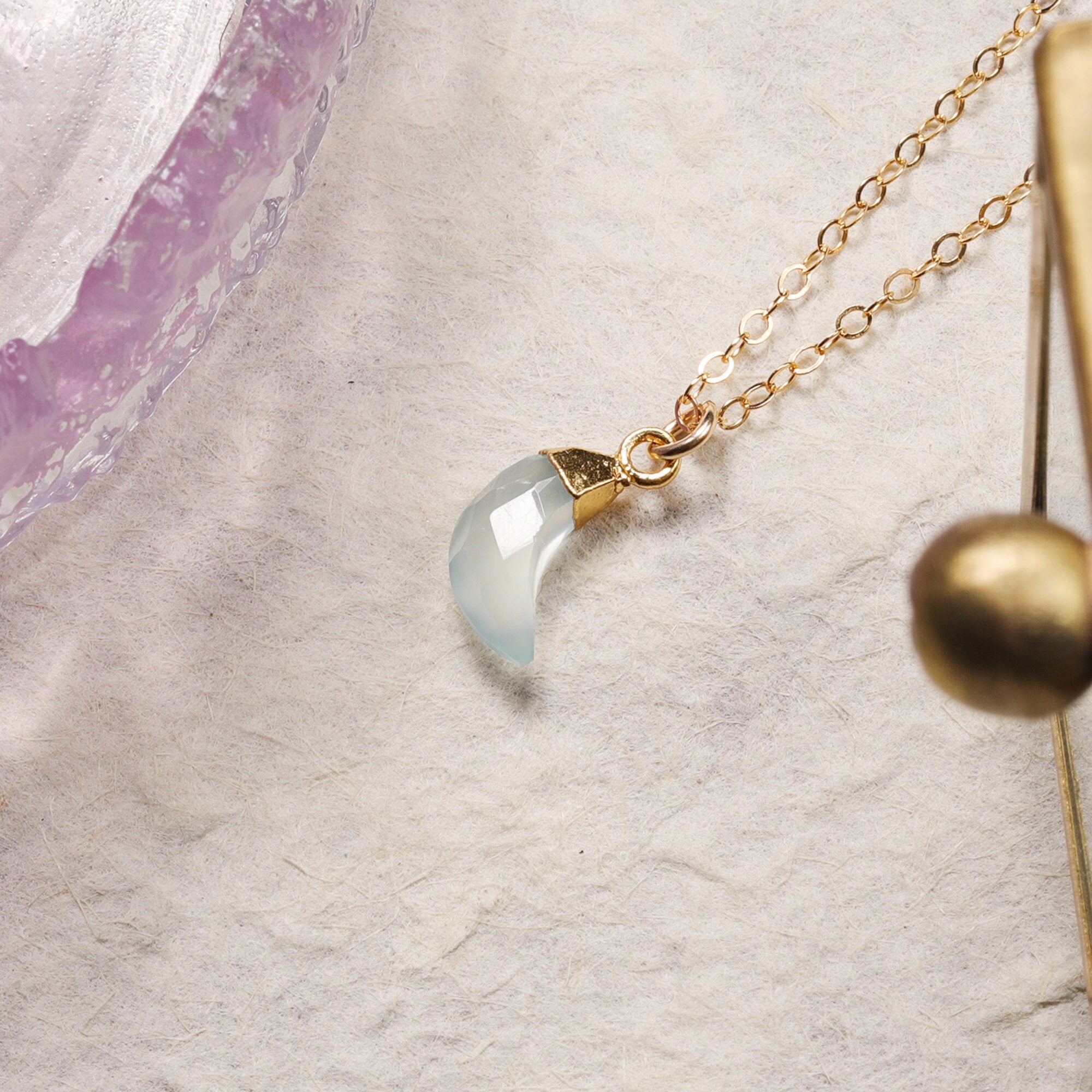 Aqua Chalcedony Gold Mini Moon Necklace Necklaces Soul & Little Rose   