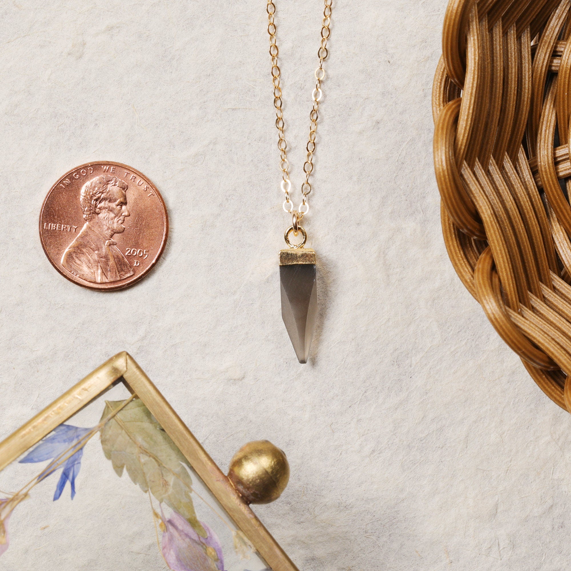 Gray Moonstone Pendulum Gold Necklace Necklaces Soul & Little Rose
