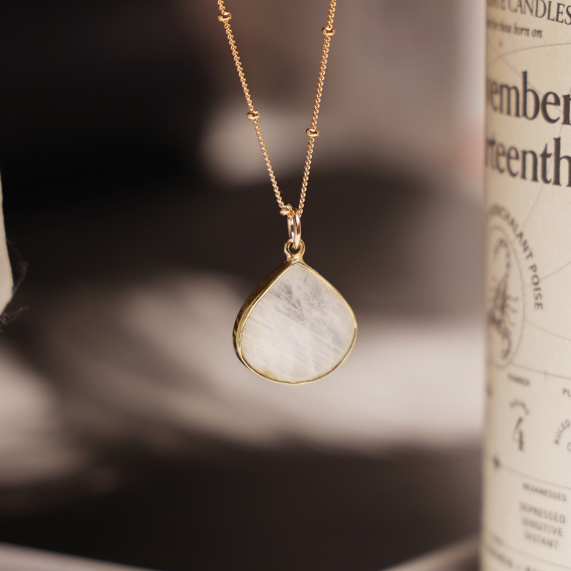 Moonstone Drop Pendant Gold Necklace (Satellite Chain) Necklaces Soul & Little Rose