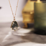 Moss Agate Hamsa Hand of Fate Pendant Necklace Earrings Soul & Little Rose