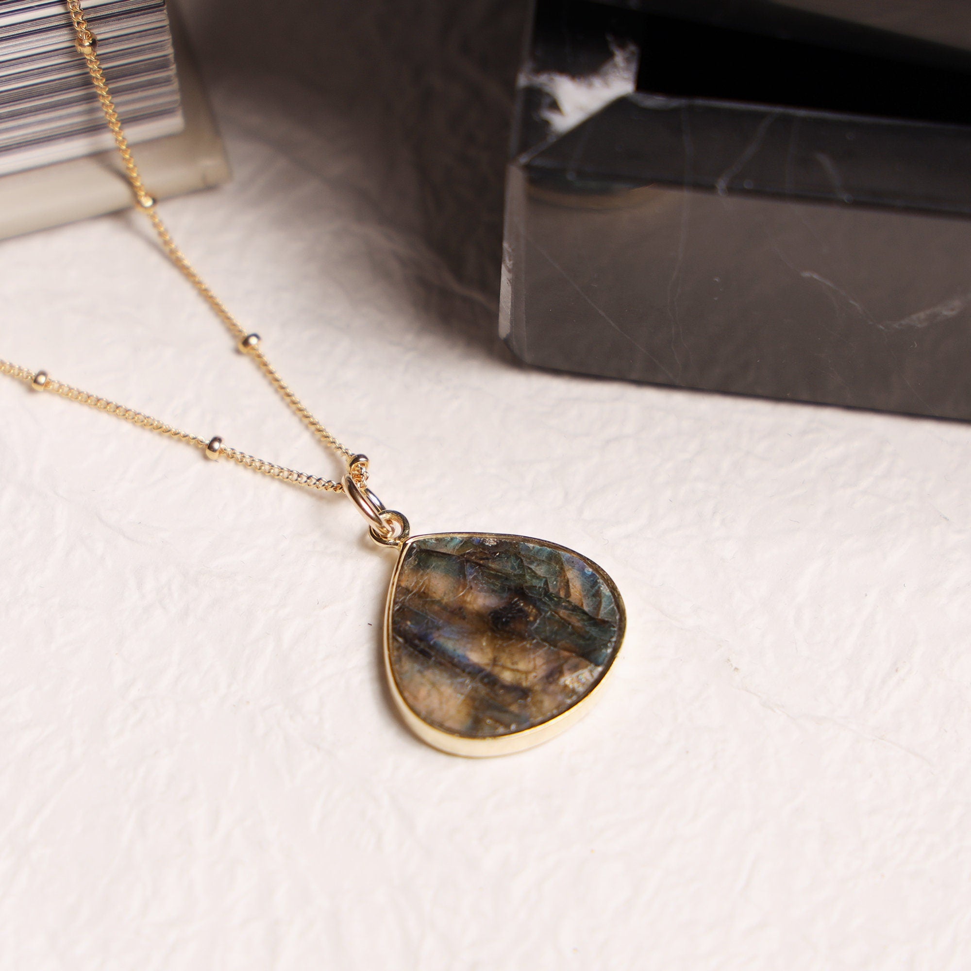 Labradorite Drop Pendant Gold Necklace Necklaces Soul & Little Rose