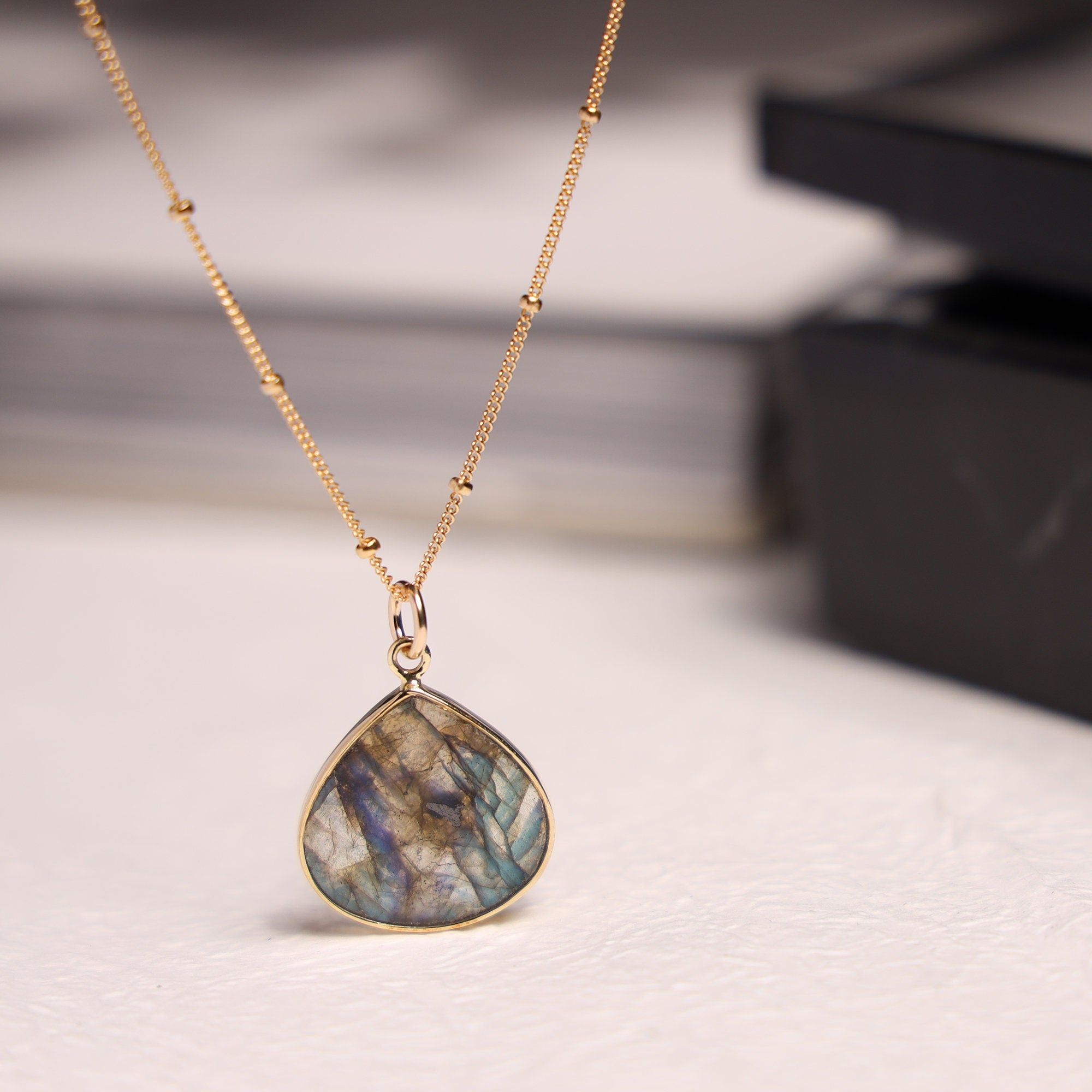 Labradorite Drop Pendant Gold Necklace Necklaces Soul & Little Rose