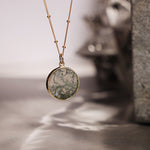 Moss Agate Gold Disc Pendant Necklace (Satellite Chain) Necklaces Soul & Little Rose