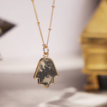 Moss Agate Hamsa Hand of Fate Pendant Necklace Earrings Soul & Little Rose