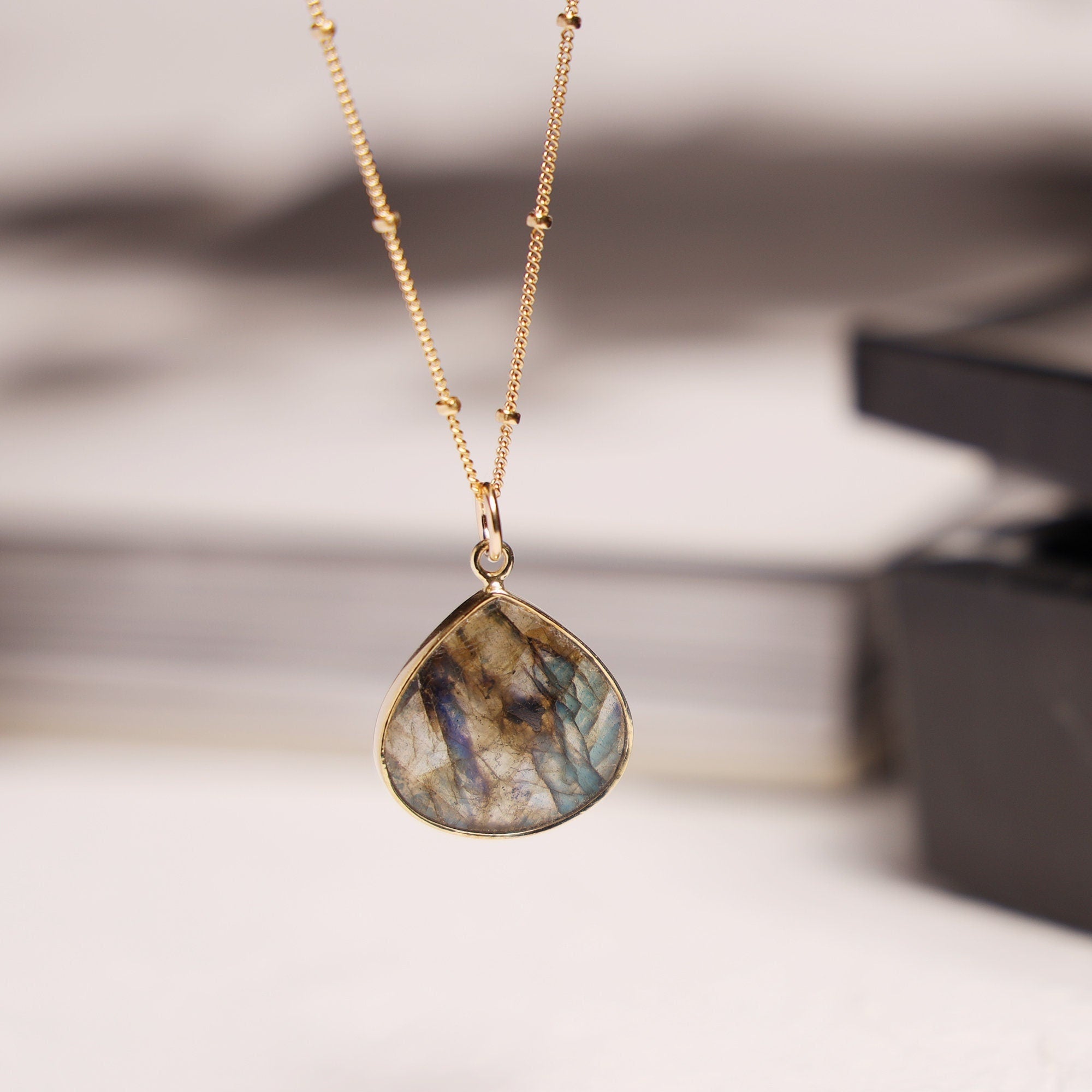 Labradorite Drop Pendant Gold Necklace Necklaces Soul & Little Rose