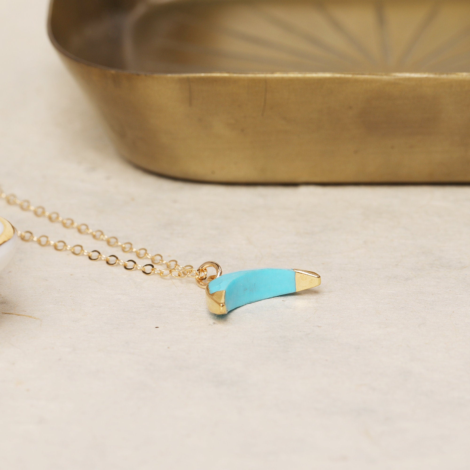 Howlite Crescent Moon / Horn Shape Gold Pendant Necklace Necklaces Soul & Little Rose