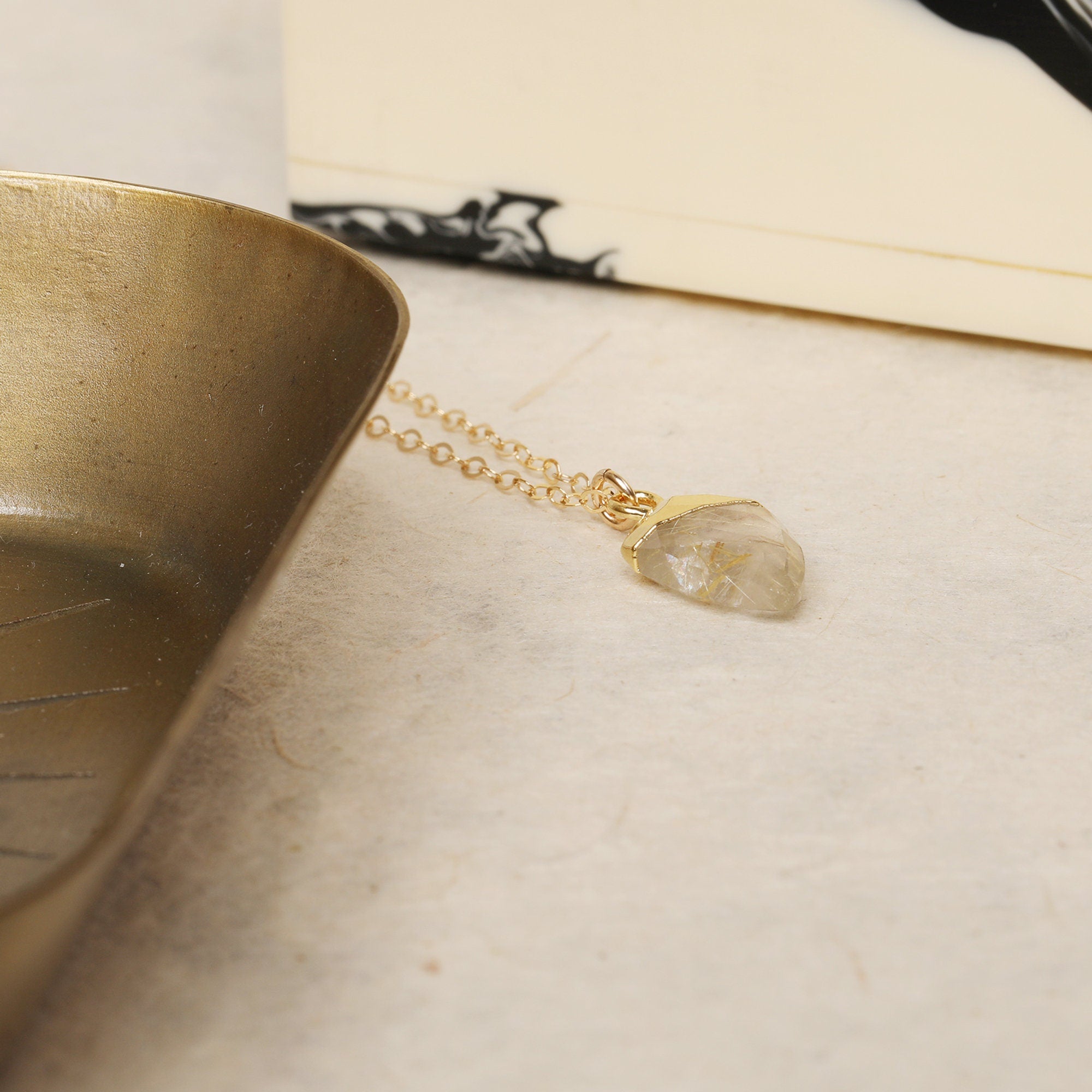 Golden Rutilated Quartz Shield Shape Gold Pendant Necklace Necklaces Soul & Little Rose