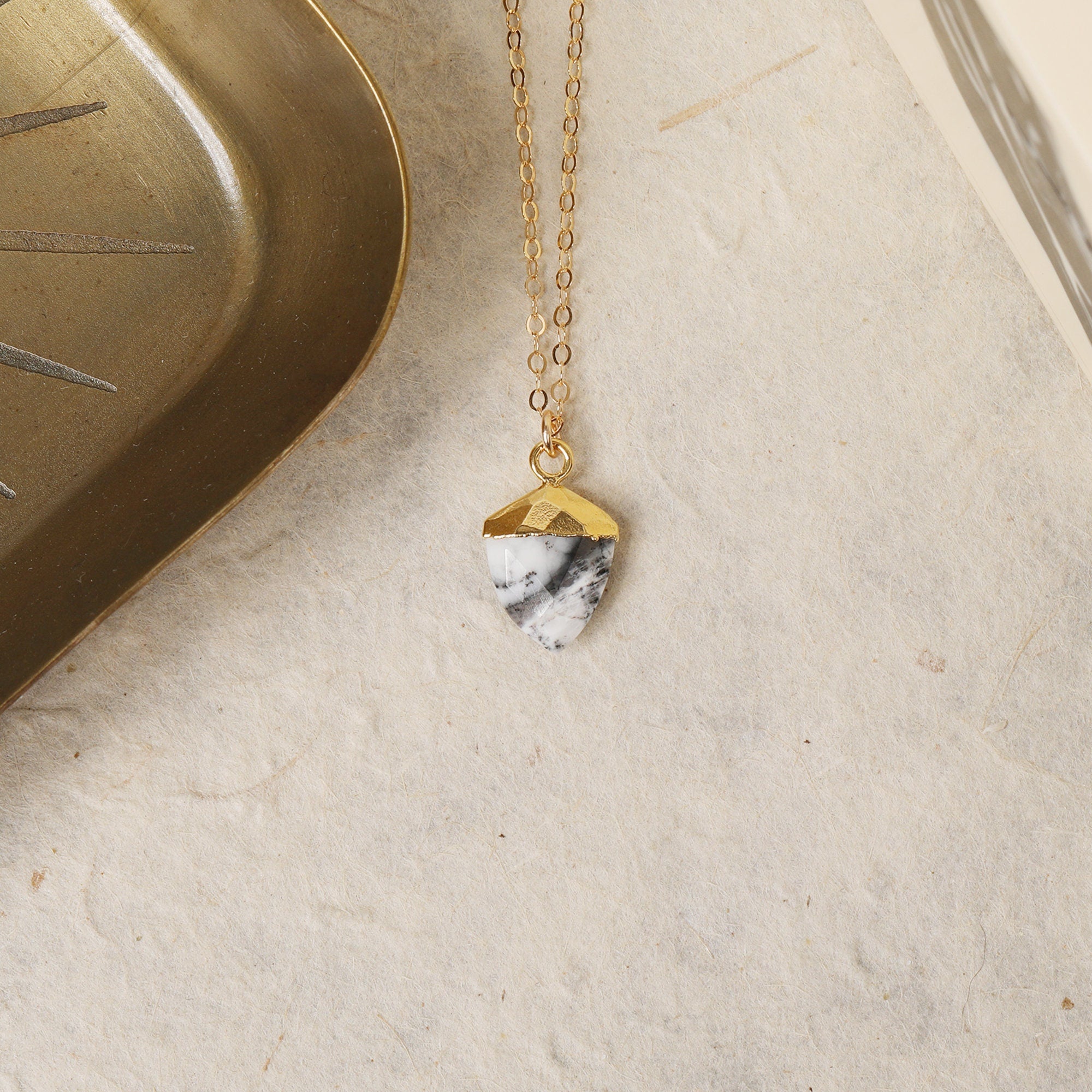 Dendrite Opal Shield Pendant Gold Necklace Necklaces Soul & Little Rose
