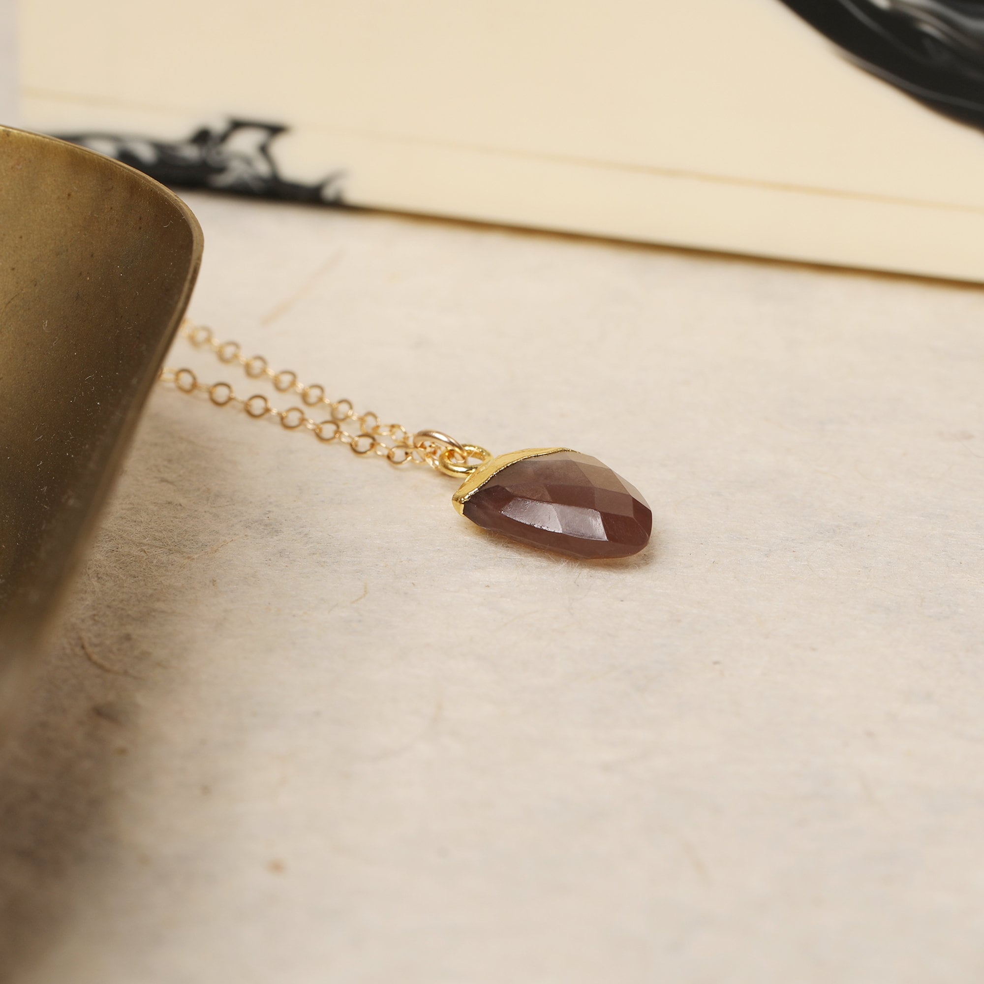 Brown Moonstone Shield Shape Pendant Necklace Necklaces Soul & Little Rose