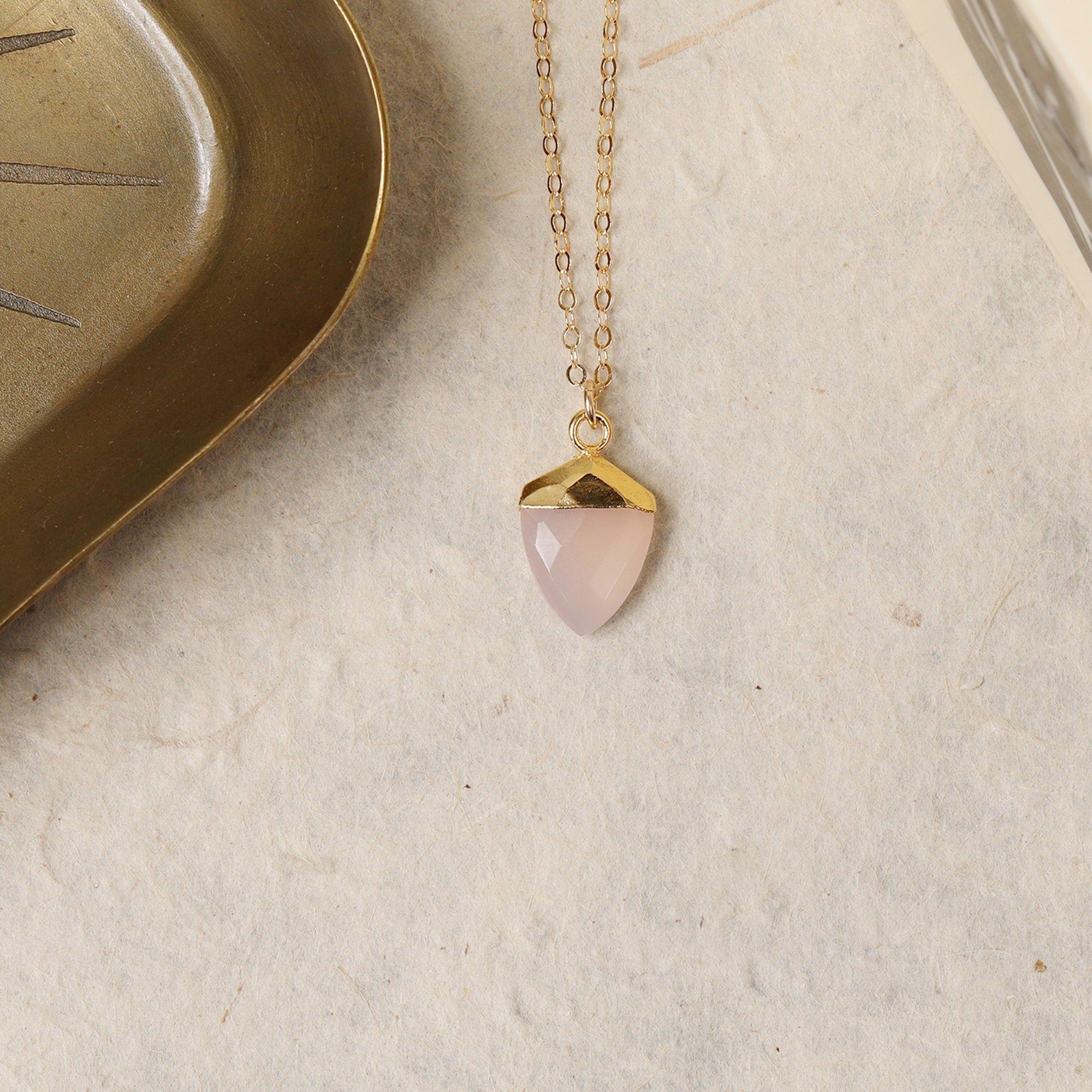 Pink Chalcedony Shield Pendant Gold Necklace Necklaces Soul & Little Rose