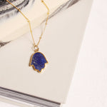 Lapis Lazuli Hamsa Hand of Fate Gold Pendant Necklace Necklaces Soul & Little Rose