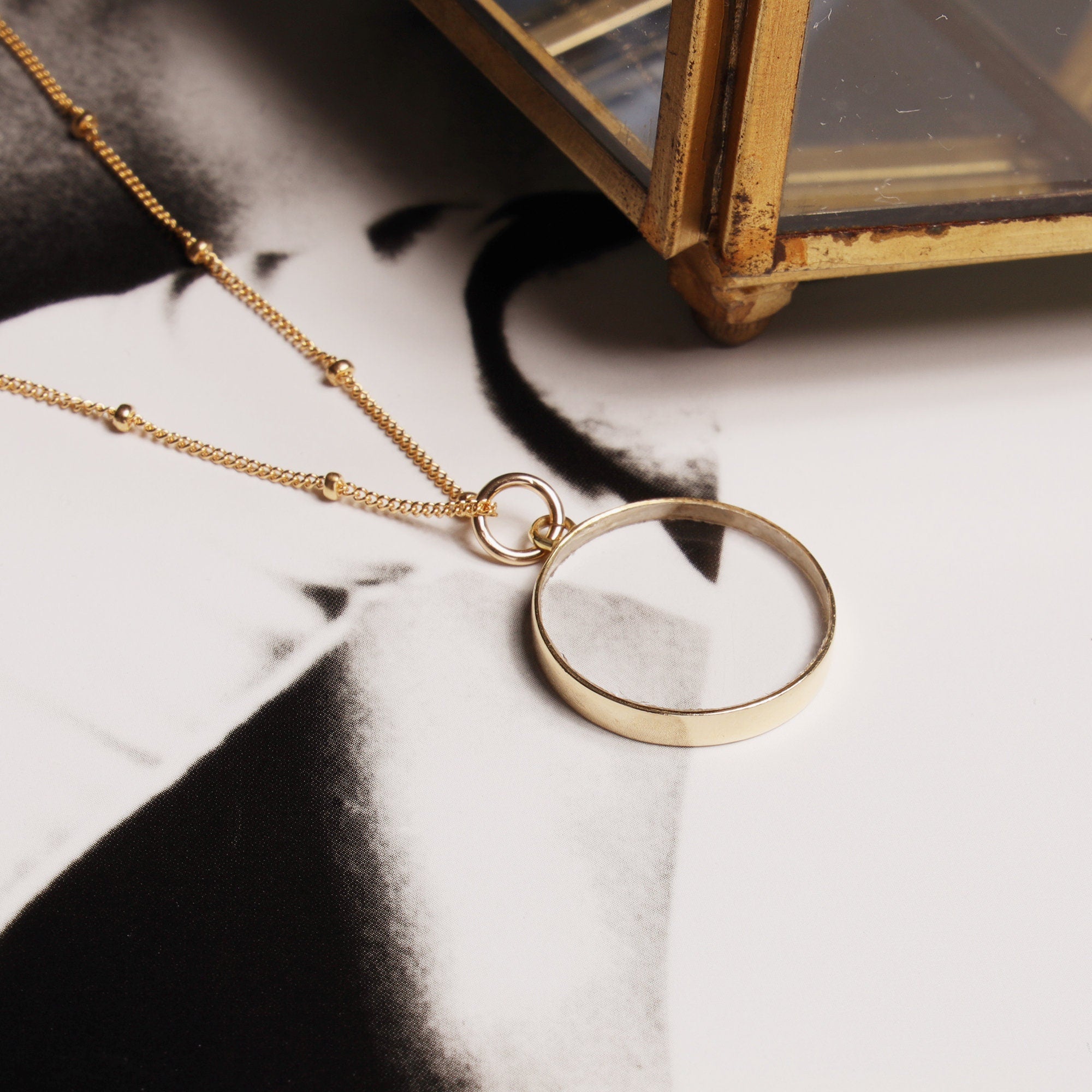 Crystal Quartz Disc Pendant Gold Necklace (Satellite Chain) Necklaces Soul & Little Rose