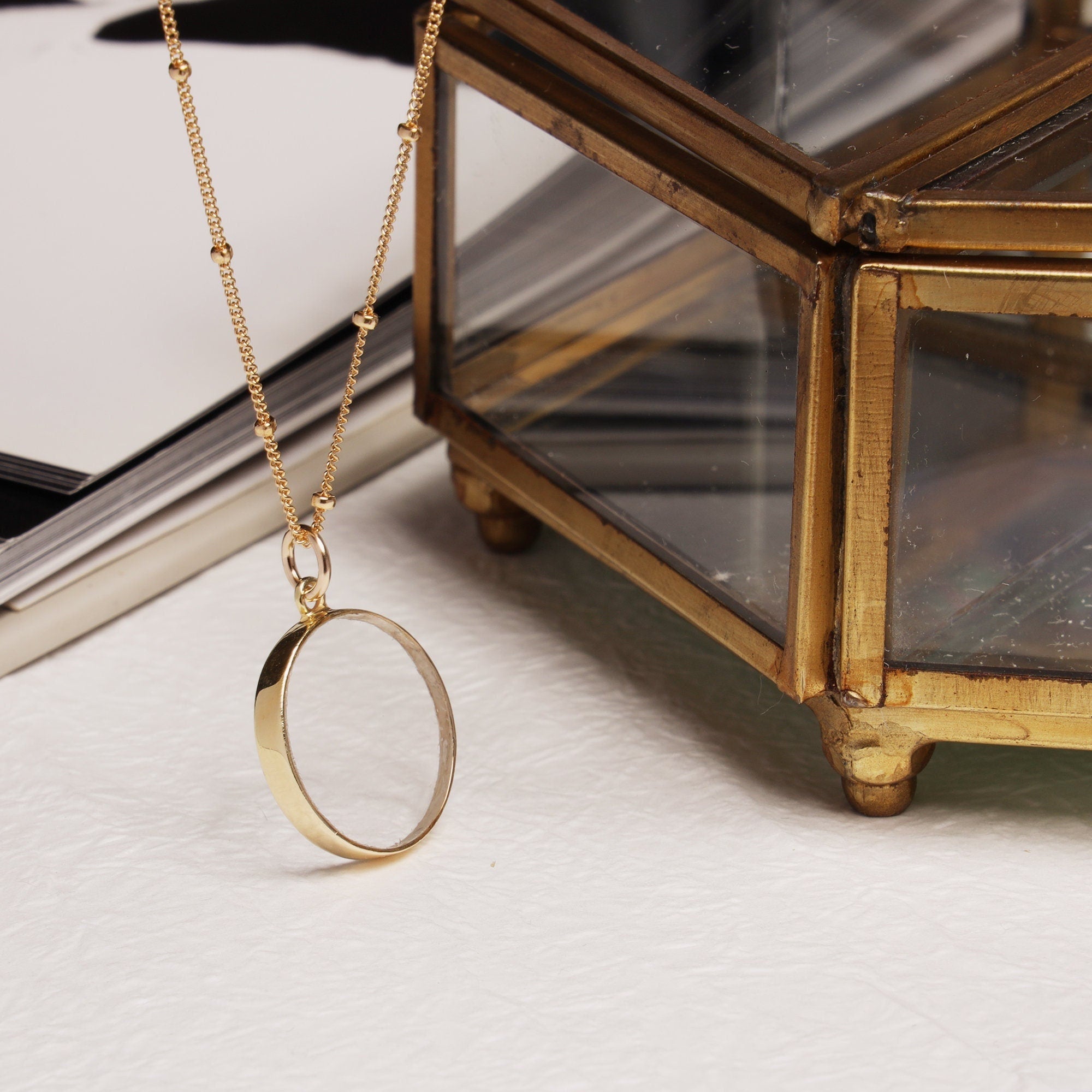 Crystal Quartz Disc Pendant Gold Necklace (Satellite Chain) Necklaces Soul & Little Rose