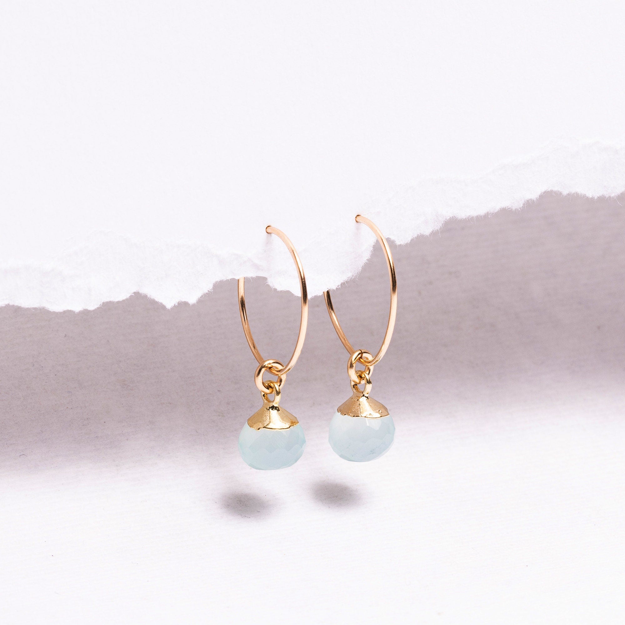 Aqua Chalcedony Mini Sphere Gold Earrings Earrings Soul & Little Rose   