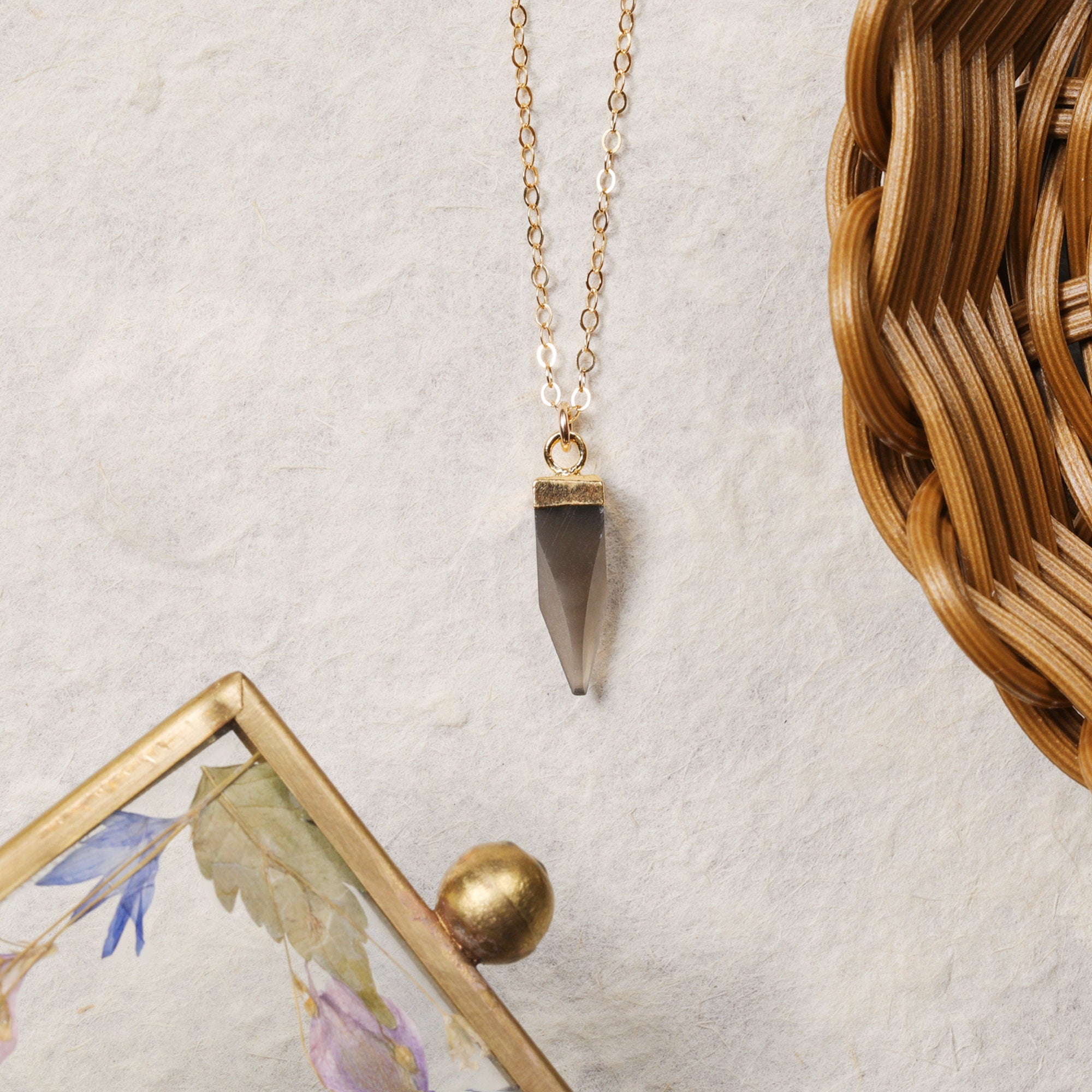 Gray Moonstone Pendulum Gold Necklace Necklaces Soul & Little Rose