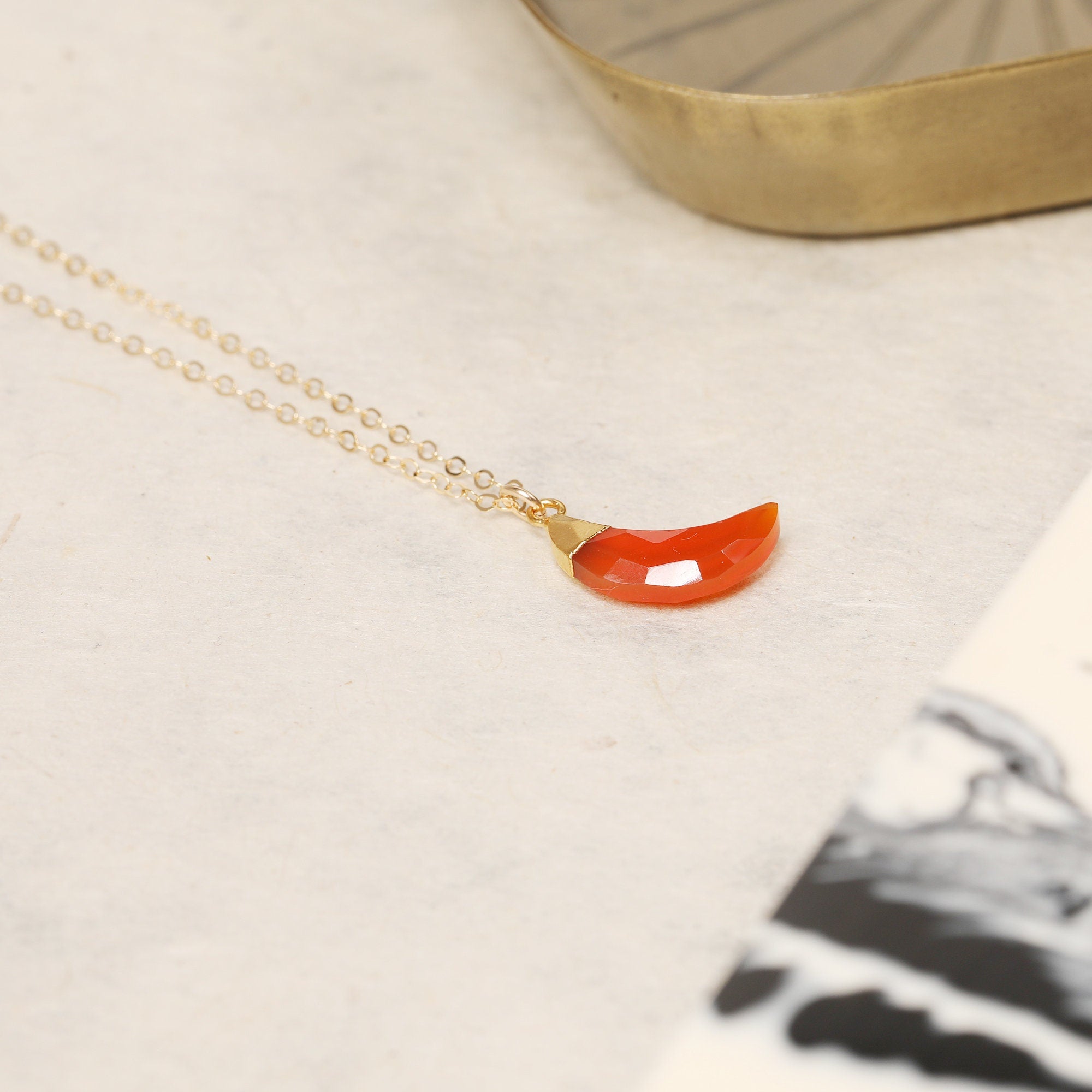 Red Onyx Gold Moon Necklace Necklaces Soul & Little Rose