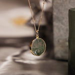 Moss Agate Gold Disc Pendant Necklace (Satellite Chain) Necklaces Soul & Little Rose