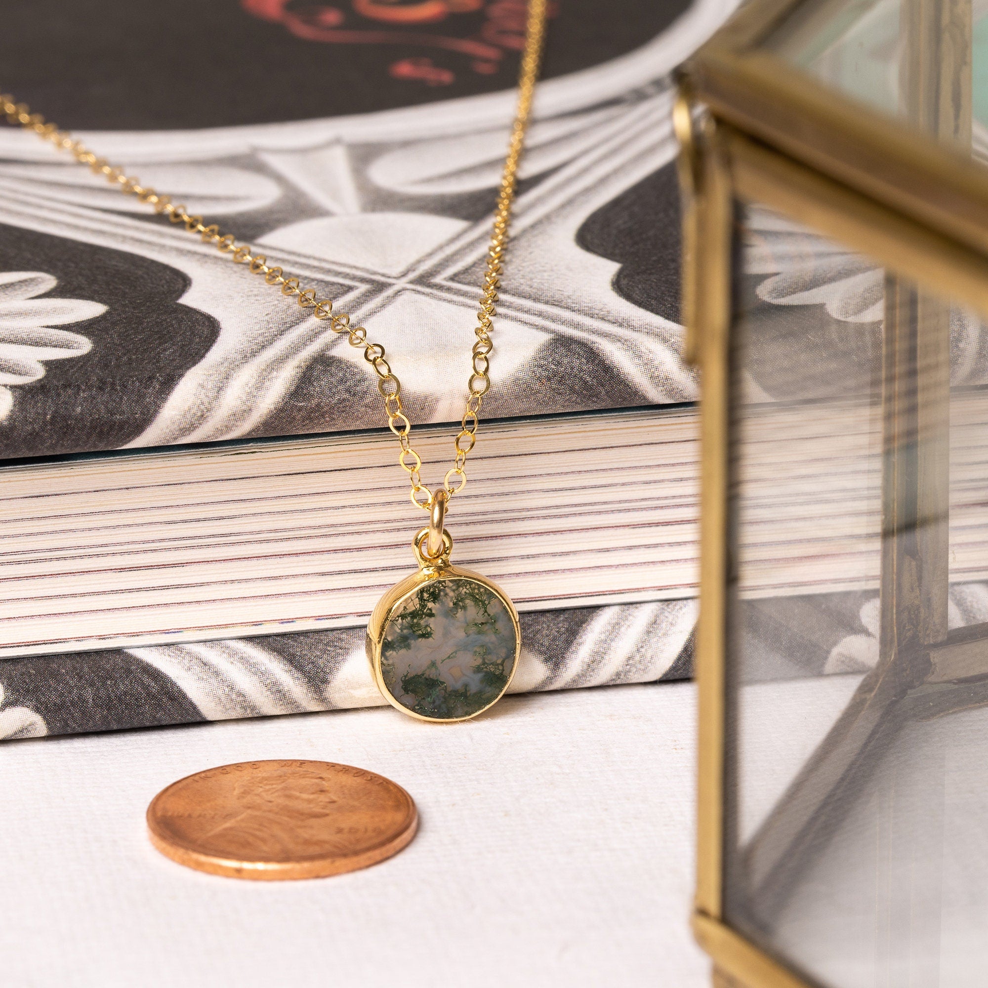 Moss Agate Small Disc Gold Necklace Necklaces Soul & Little Rose