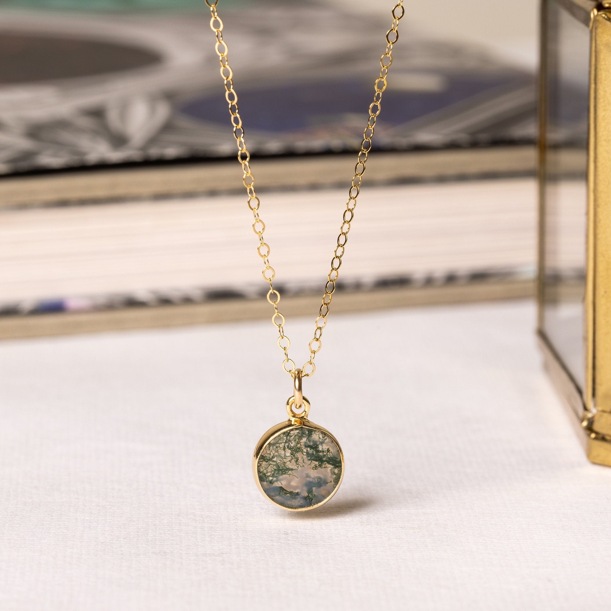 Moss Agate Small Disc Gold Necklace Necklaces Soul & Little Rose