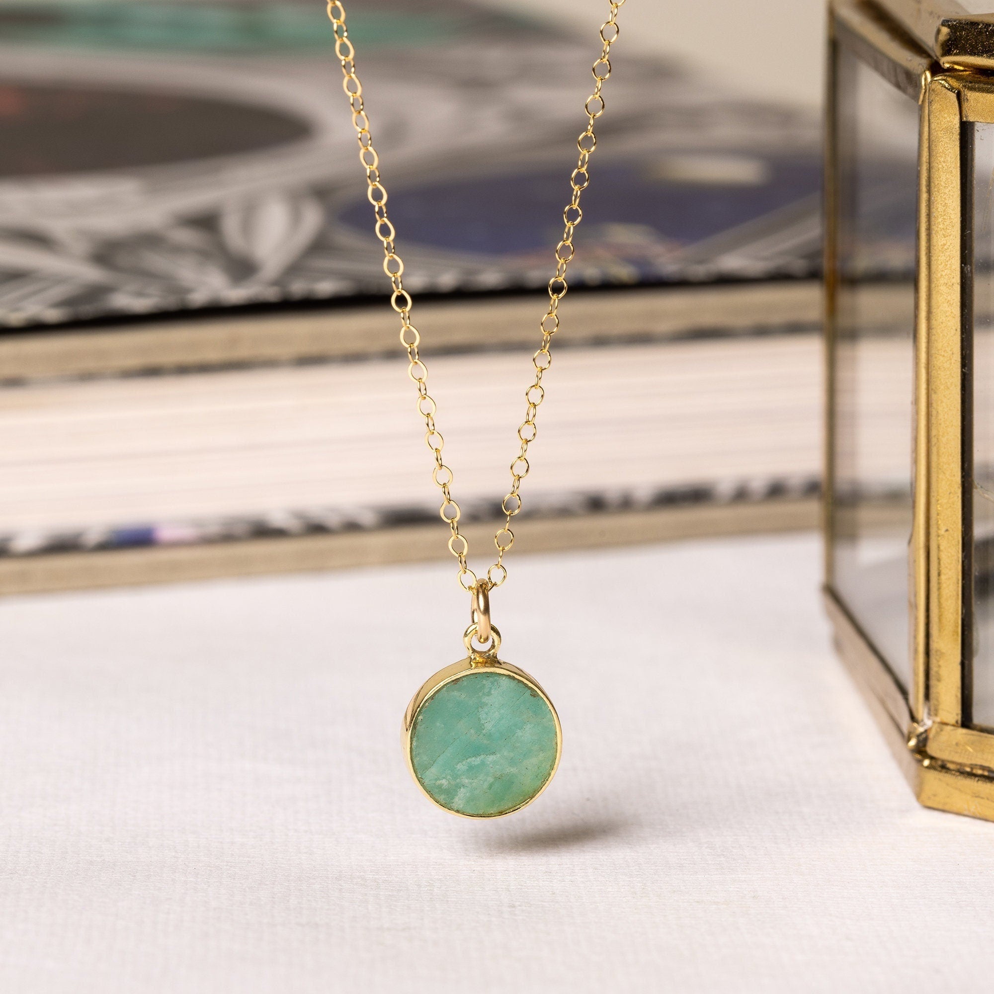 Amazonite Small Gold Disc Round Necklace Necklaces Soul & Little Rose   