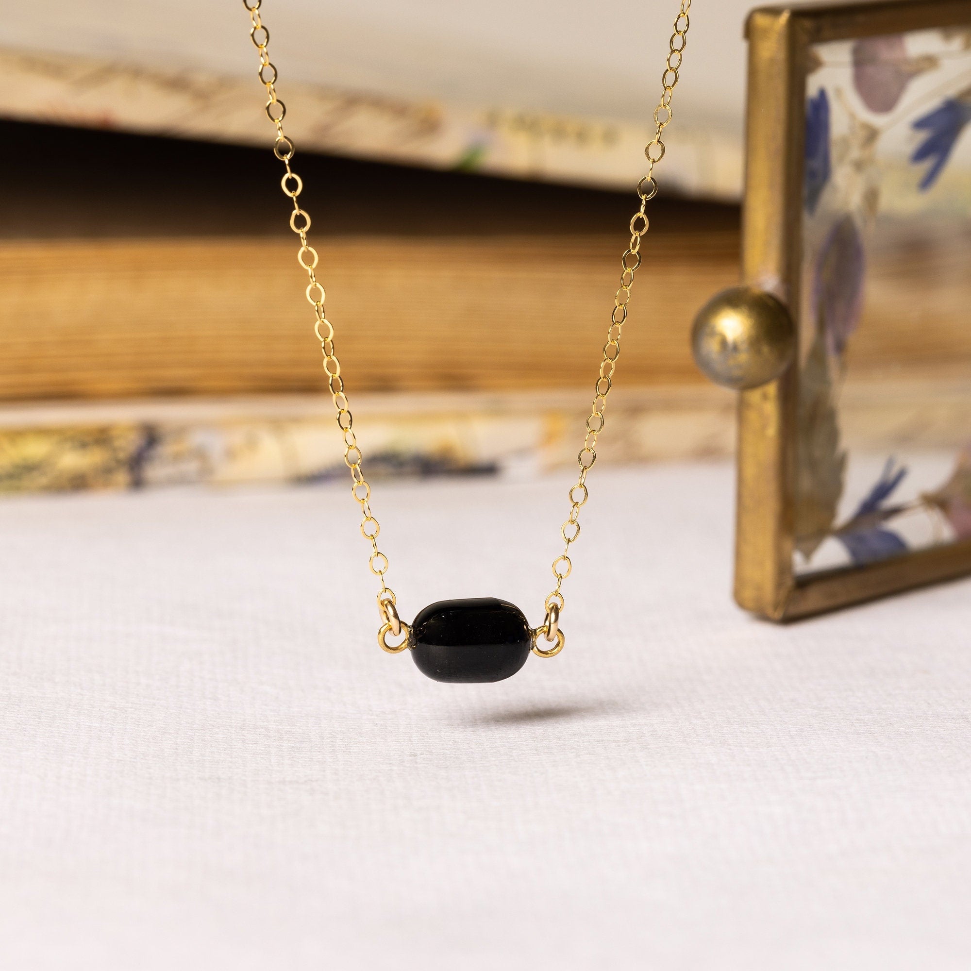 Black Onyx Necklace Stadium Shape Gemstone Pendant Necklace Necklaces Soul & Little Rose