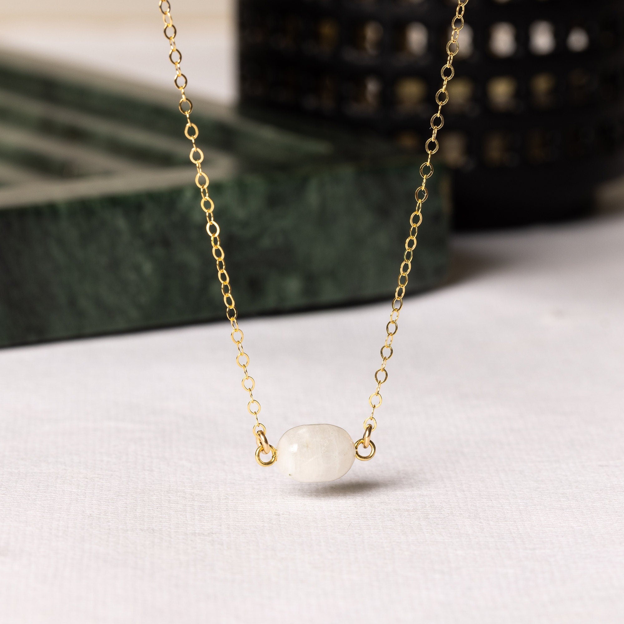 Moonstone Stadium Shape Gold Pendant Necklace Necklaces Soul & Little Rose