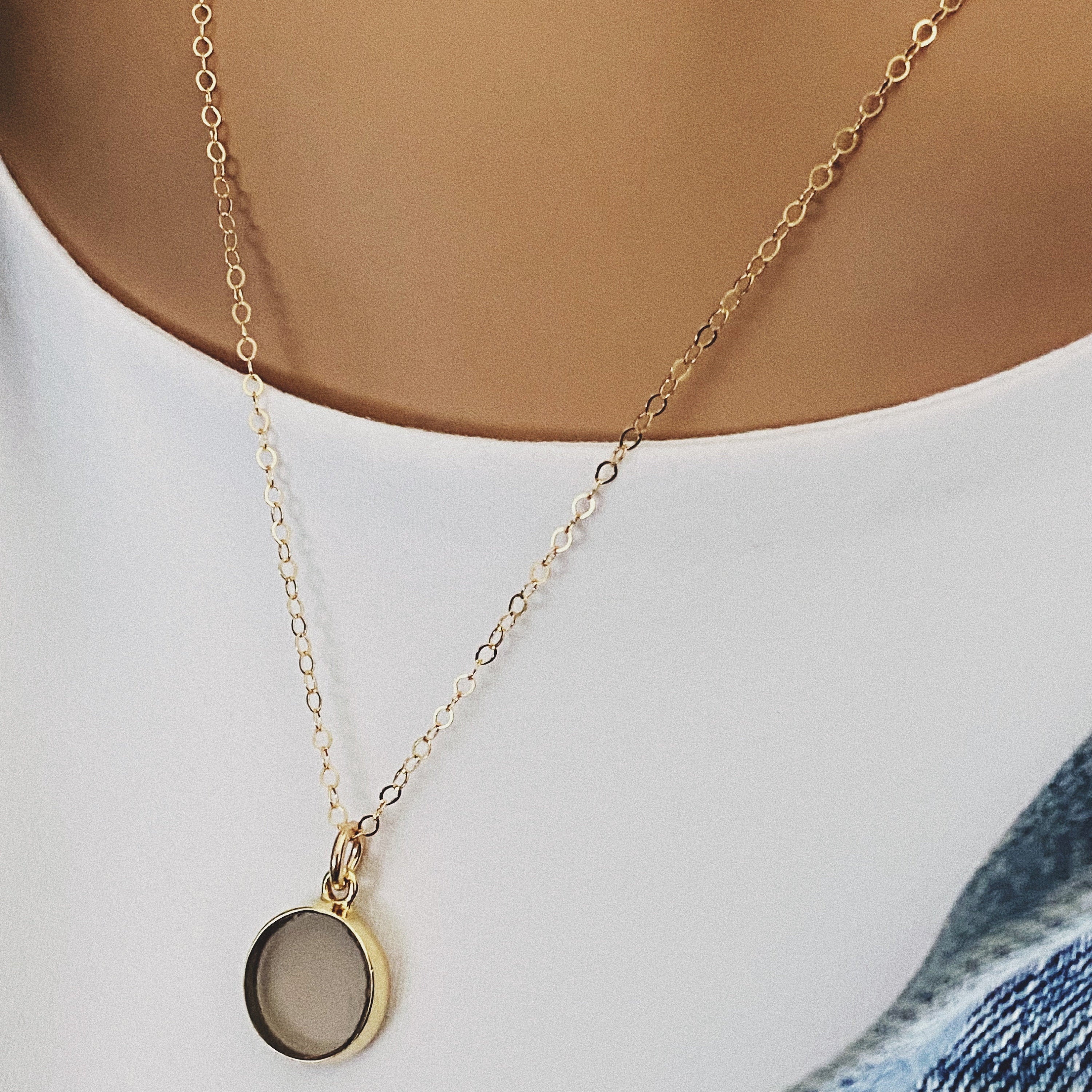 Smokey Quartz Small Disc Gold Necklace Necklaces Soul & Little Rose