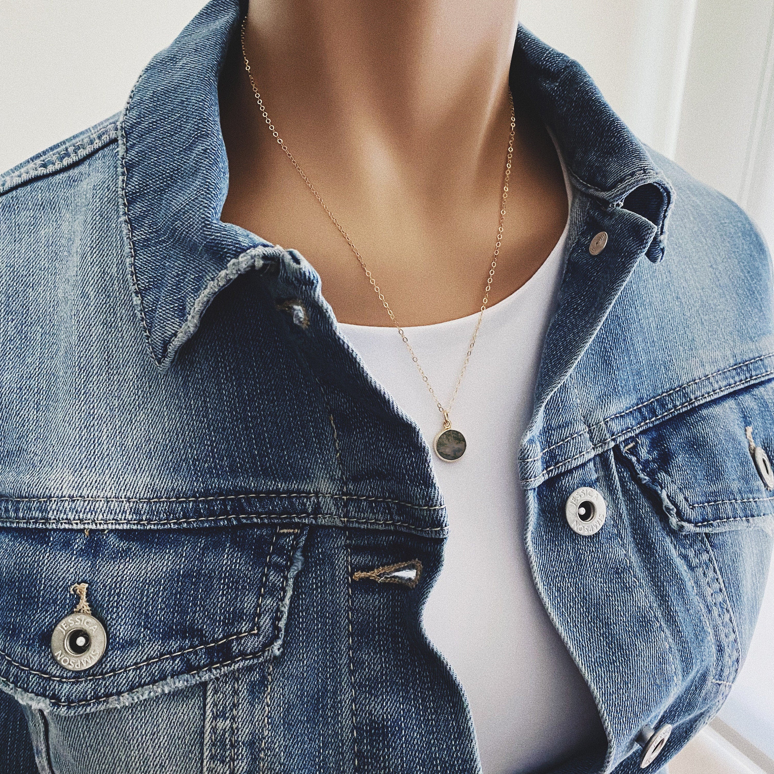 Moss Agate Small Disc Gold Necklace Necklaces Soul & Little Rose