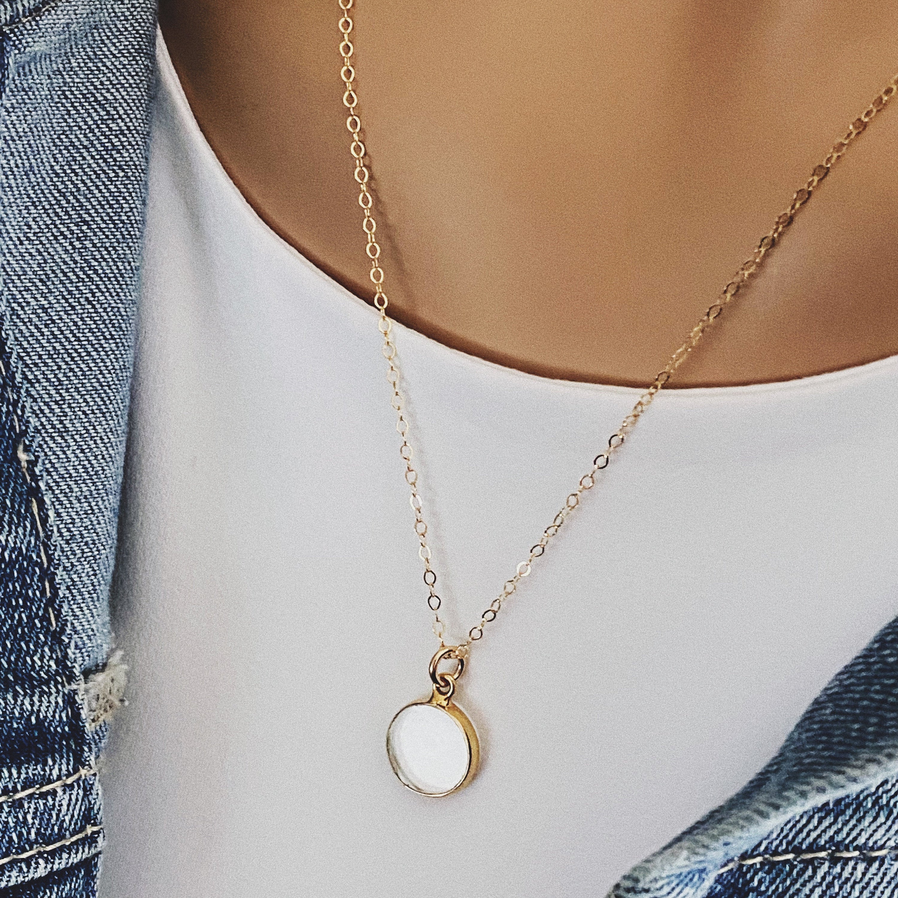 Quartz Small Disc Gold Pendant Necklace Necklaces Soul & Little Rose
