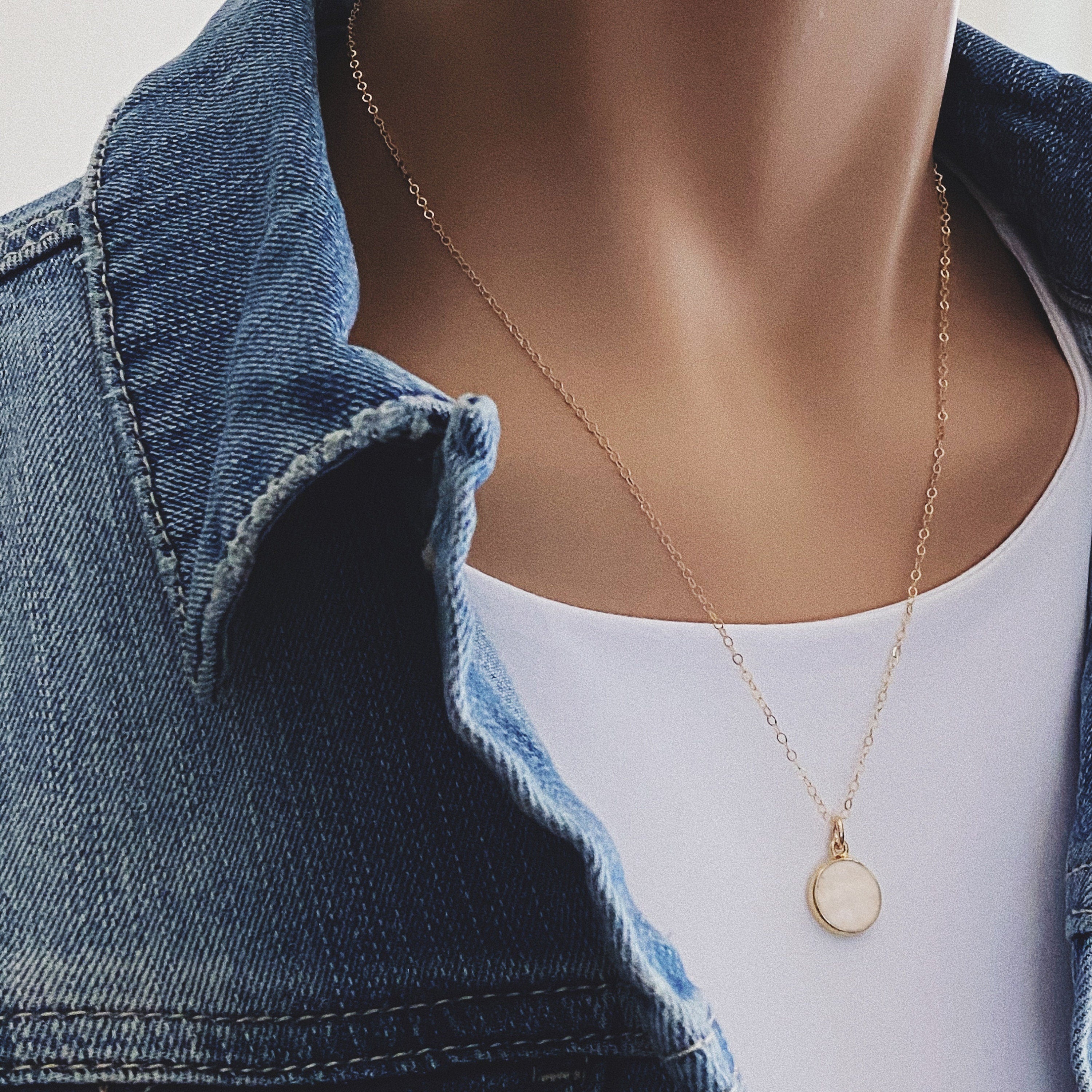 Moonstone Small Disc Round Gold Necklace Necklaces Soul & Little Rose