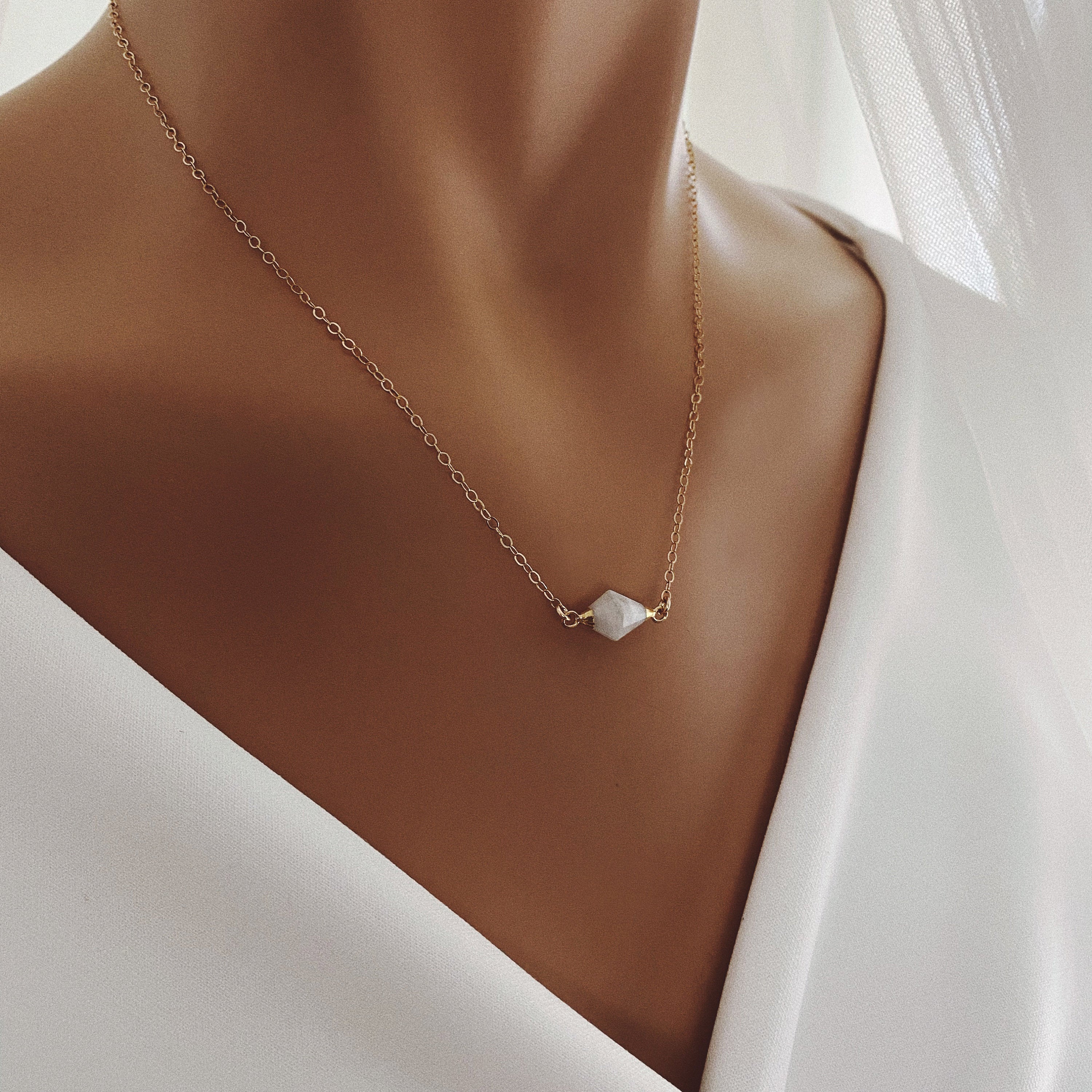 Moonstone Gemstone Bicone Shape Gold Pendant Necklace Necklaces Soul & Little Rose
