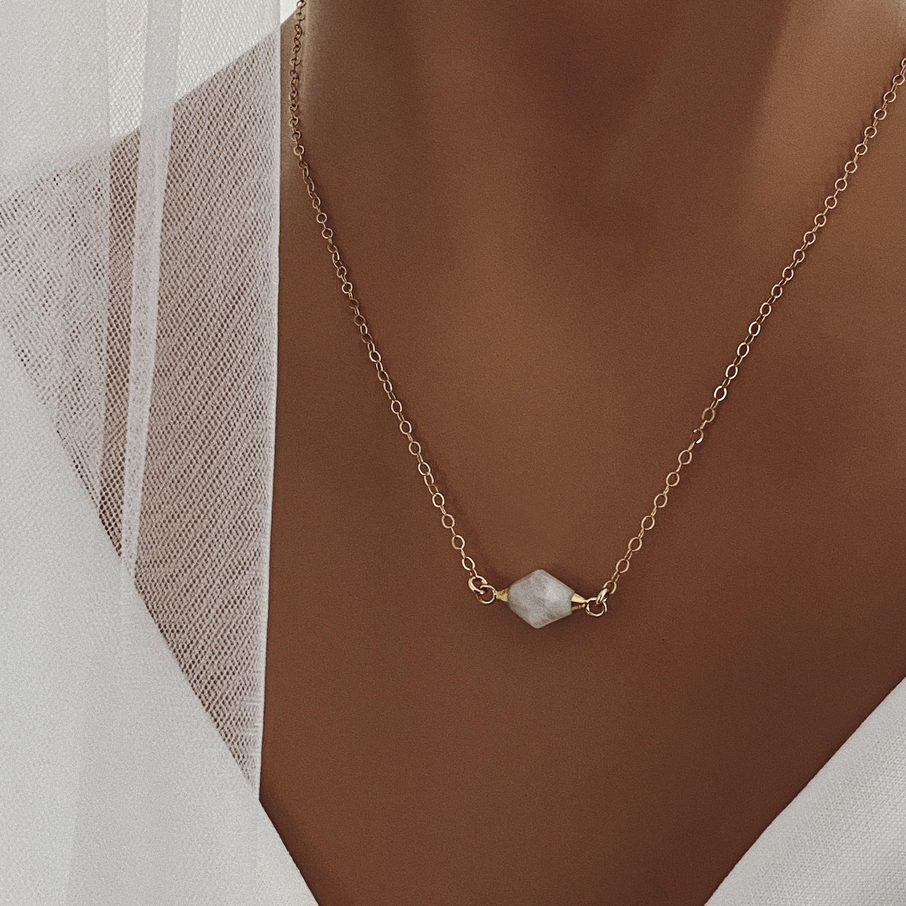 Moonstone Gemstone Bicone Shape Gold Pendant Necklace Necklaces Soul & Little Rose