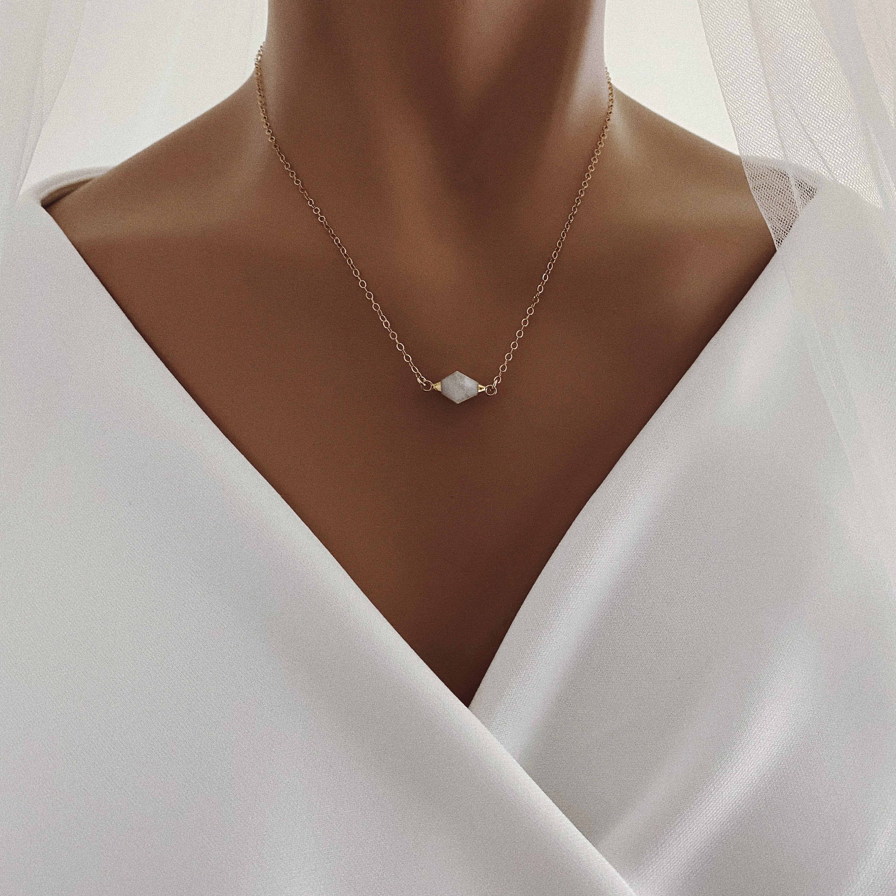 Moonstone Gemstone Bicone Shape Gold Pendant Necklace Necklaces Soul & Little Rose