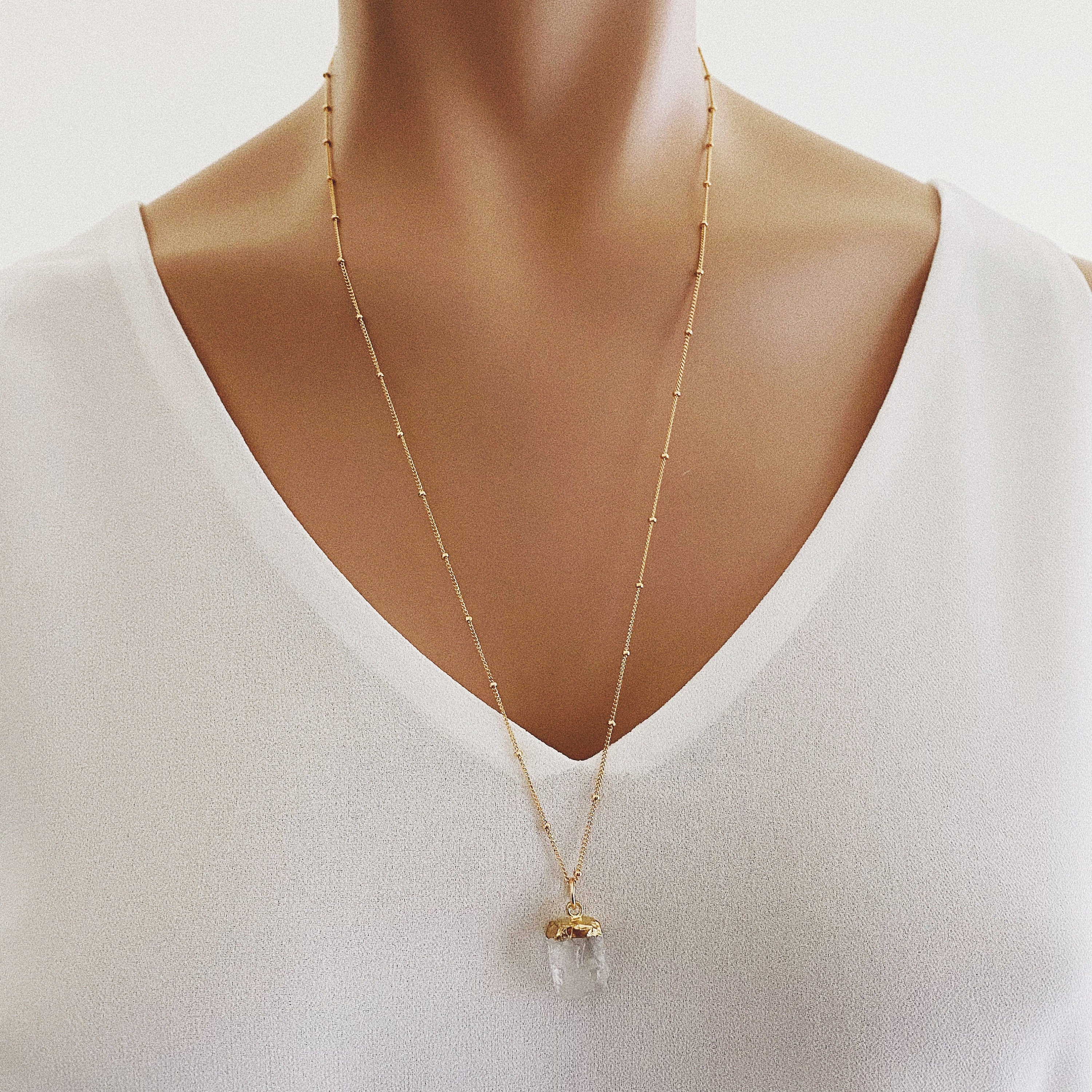 Quartz Pendant Necklace (Satellite Chain) Necklaces Soul & Little Rose