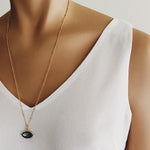 Labradorite Eye Shape Gold Pendant Necklace Necklaces Soul & Little Rose