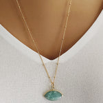 Aquamarine Eye Shape Gold Necklace (Satellite Chain) Necklaces Soul & Little Rose