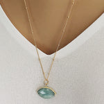 Aquamarine Eye Shape Gold Necklace (Satellite Chain) Necklaces Soul & Little Rose