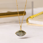 Labradorite Eye Shape Gold Pendant Necklace Necklaces Soul & Little Rose