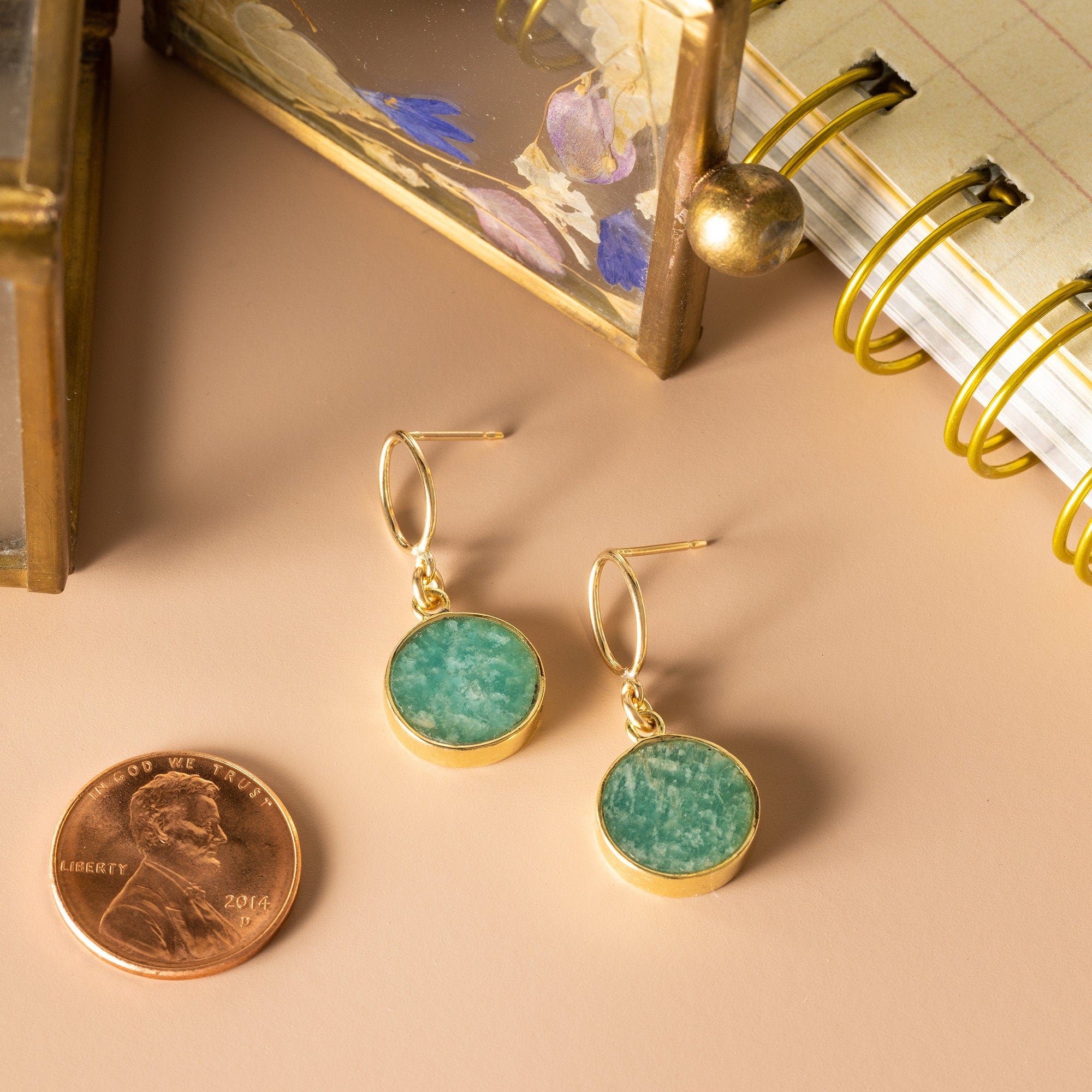 Amazonite Circle Cut Gemstone Drop earrings for her Earrings Soul & Little Rose   