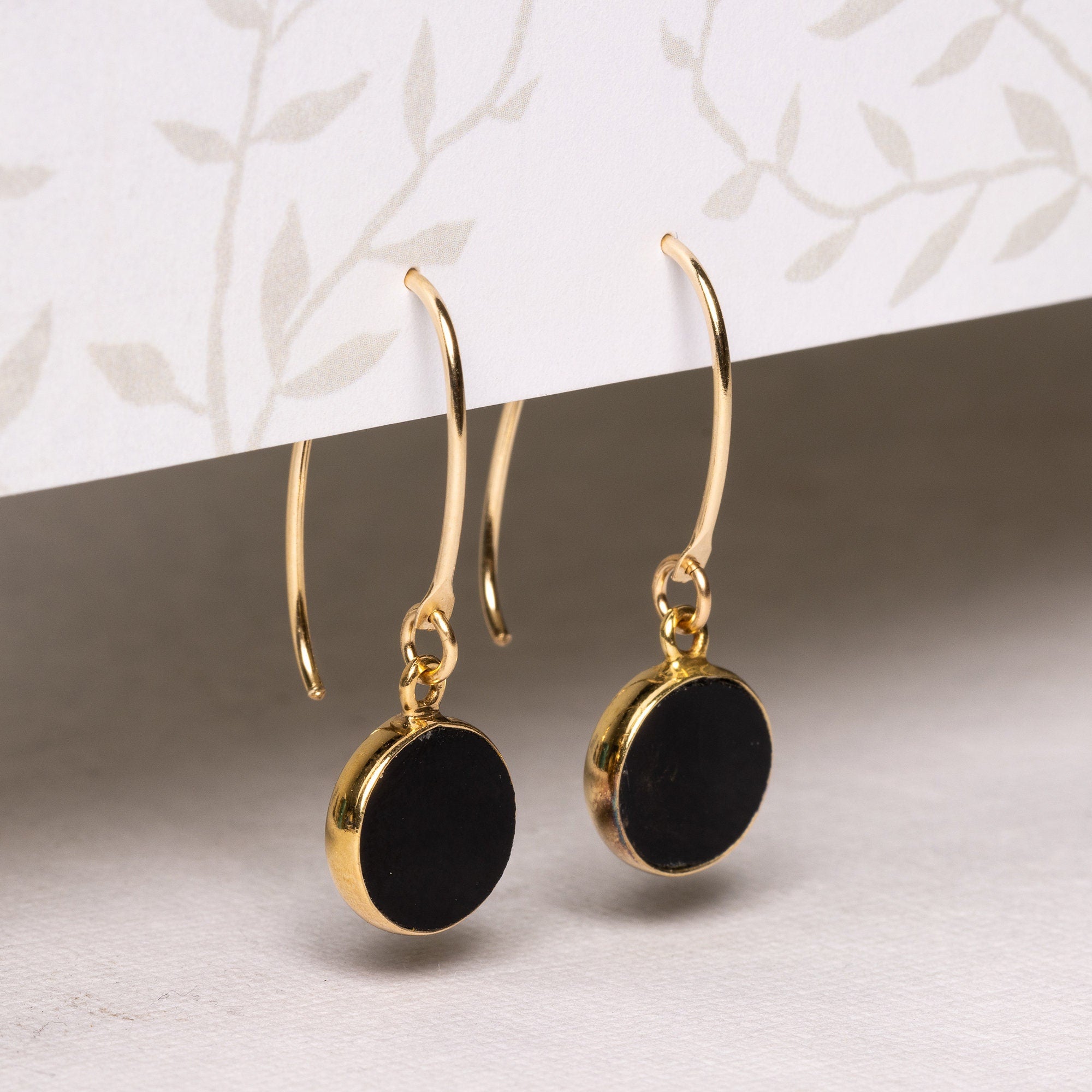 Black onyx and gold circle drop earrings Earrings Soul & Little Rose   